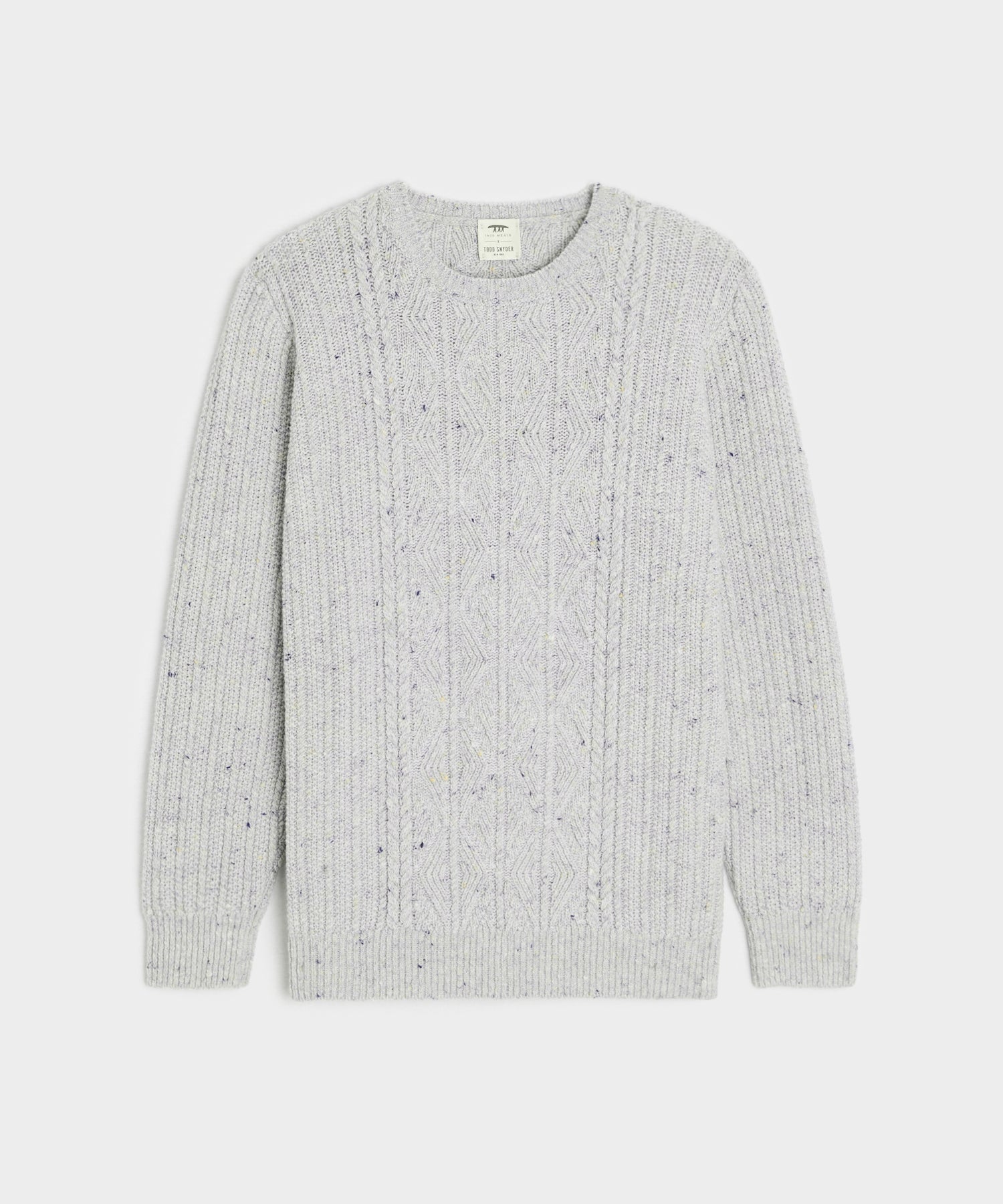 Inis Me??in Aran Cable Crewneck in Grey Fleck