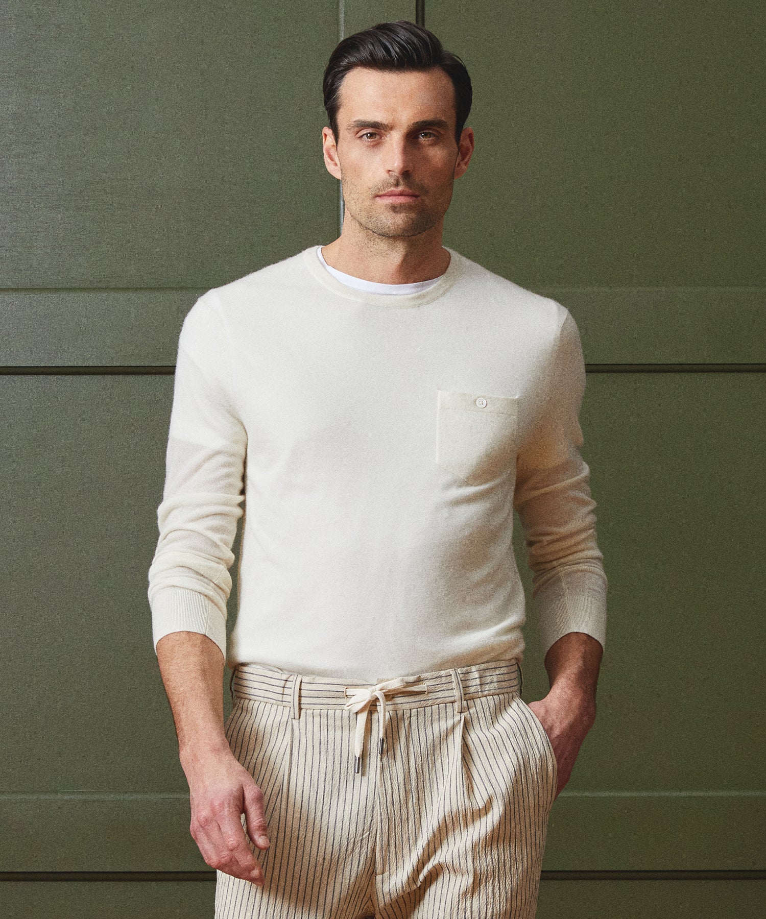Premium Cashmere Pocket Tee in Bisque - Image 2