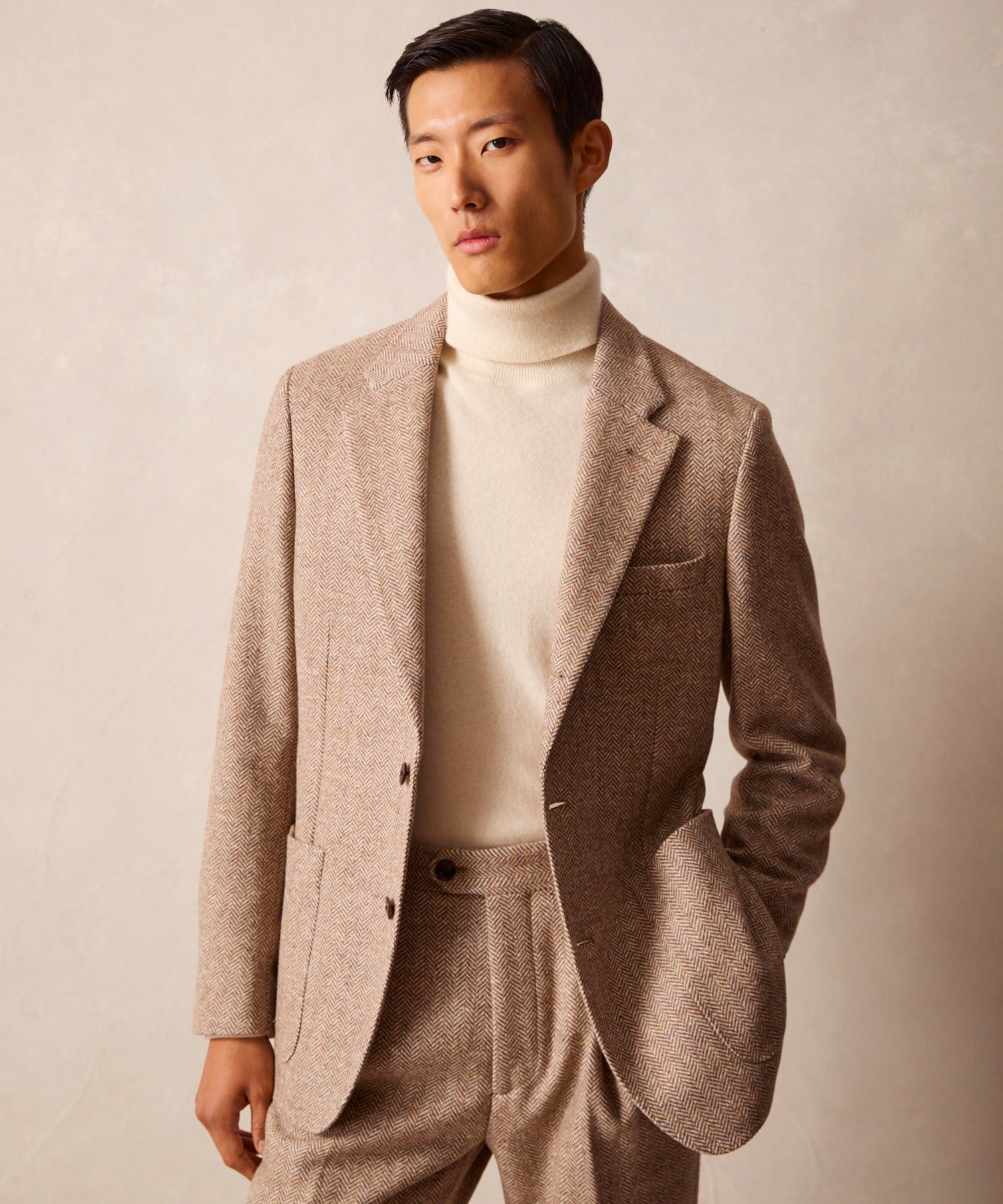 Italian Donegal Madison Jacket in Tan Herringbone - Image 5