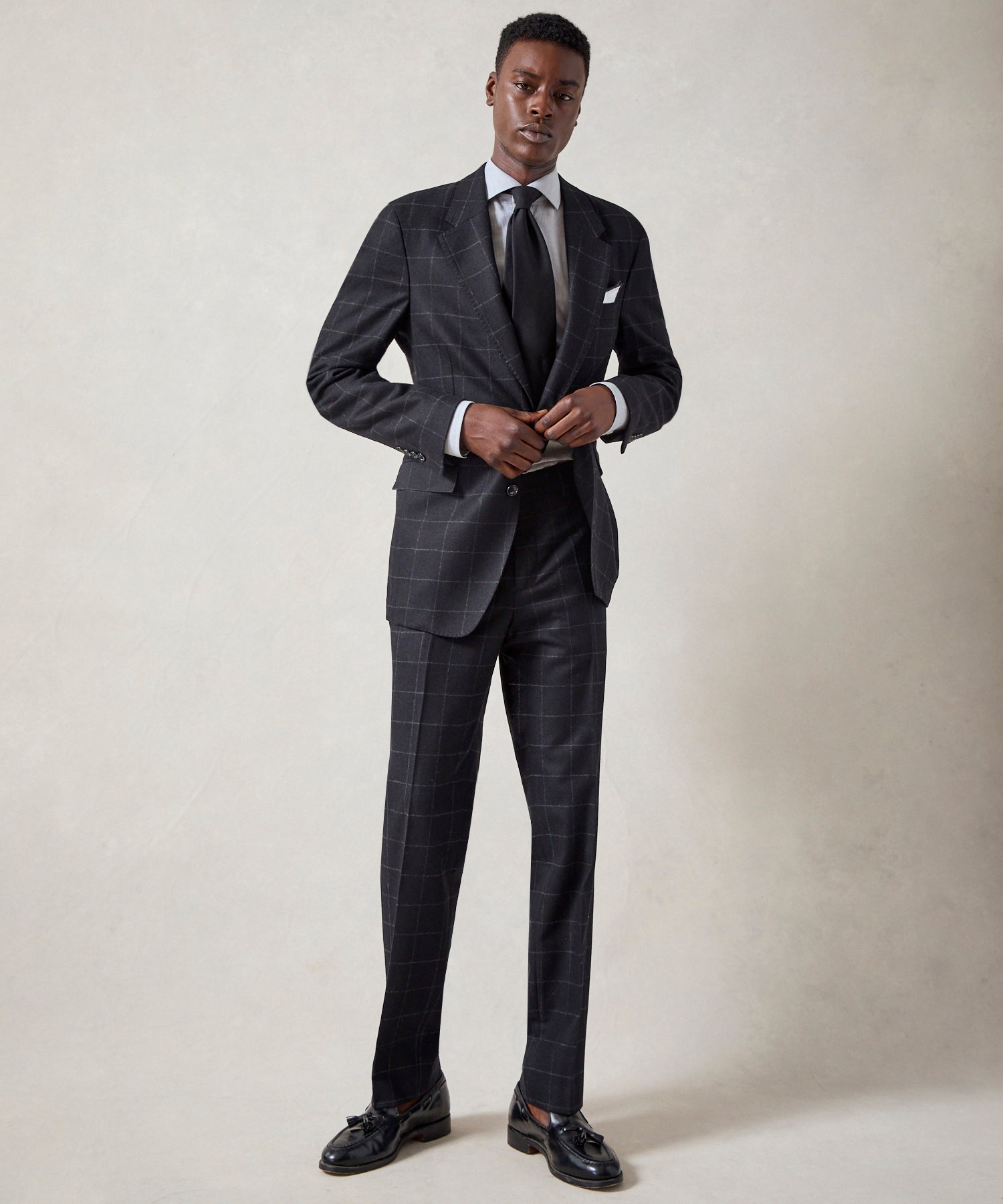 Italian Flannel Sutton Jacket in Black Windowpane - Image 6