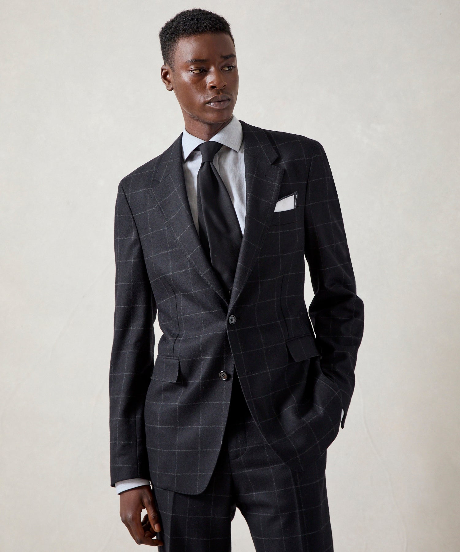 Italian Flannel Sutton Jacket in Black Windowpane - Image 2