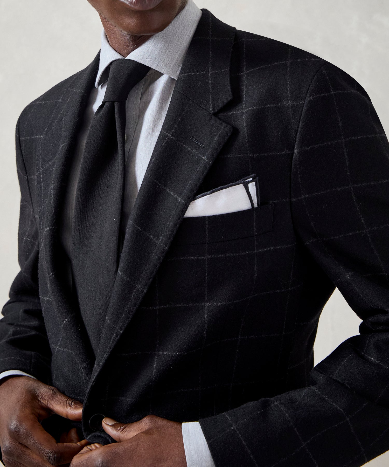 Italian Flannel Sutton Jacket in Black Windowpane - Image 4