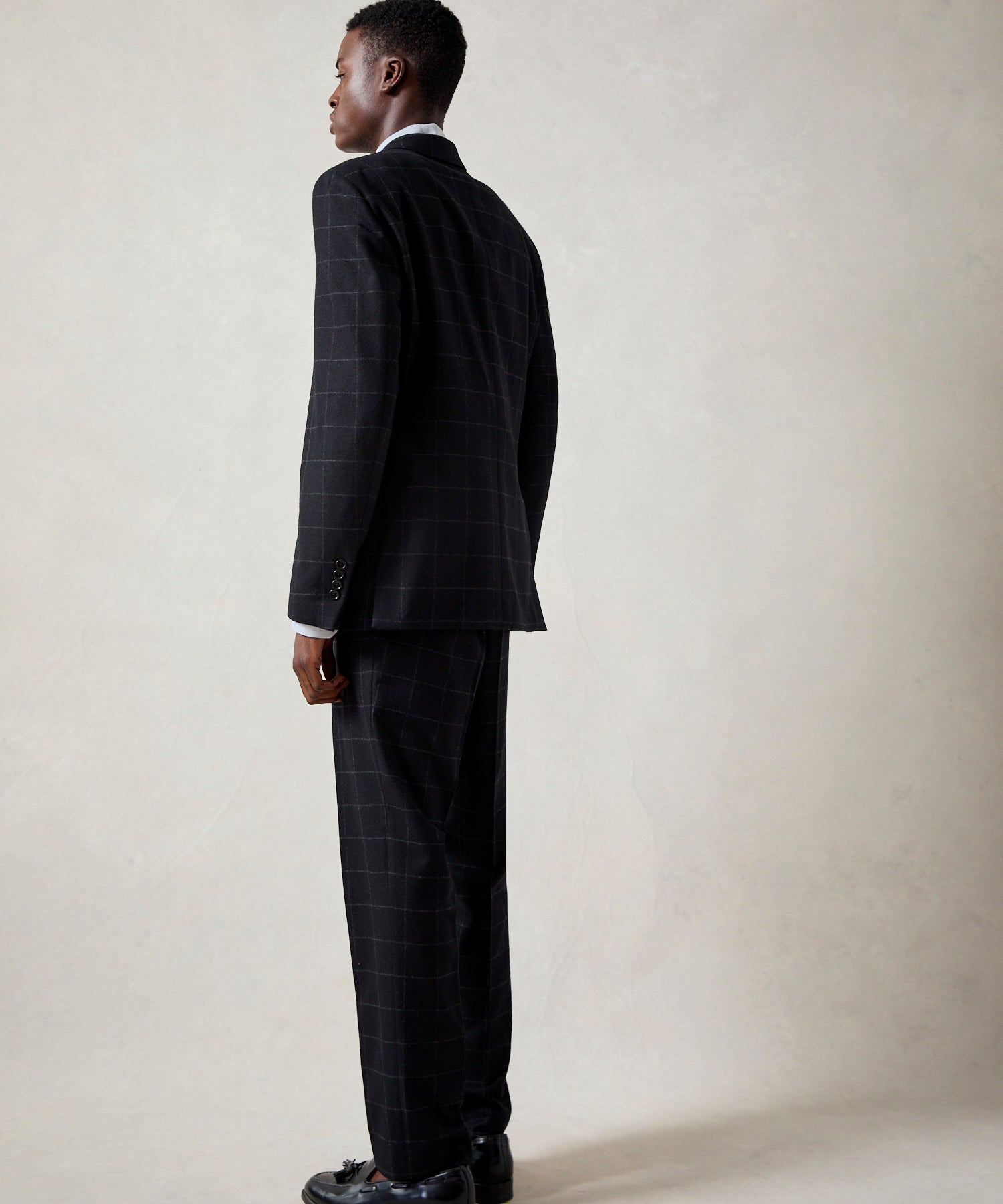 Italian Flannel Sutton Jacket in Black Windowpane - Image 5