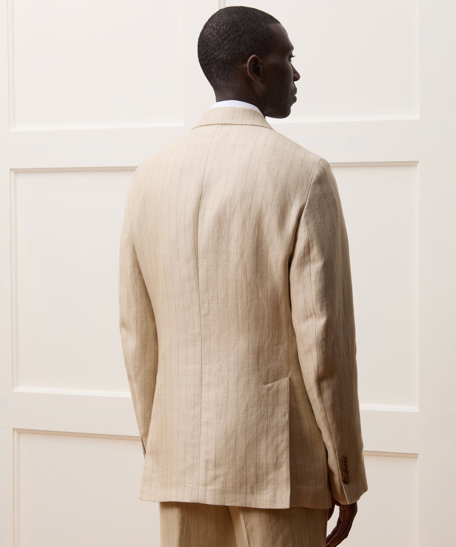 Italian Linen-Silk Sutton Jacket in Tan Pinstripe - Image 5