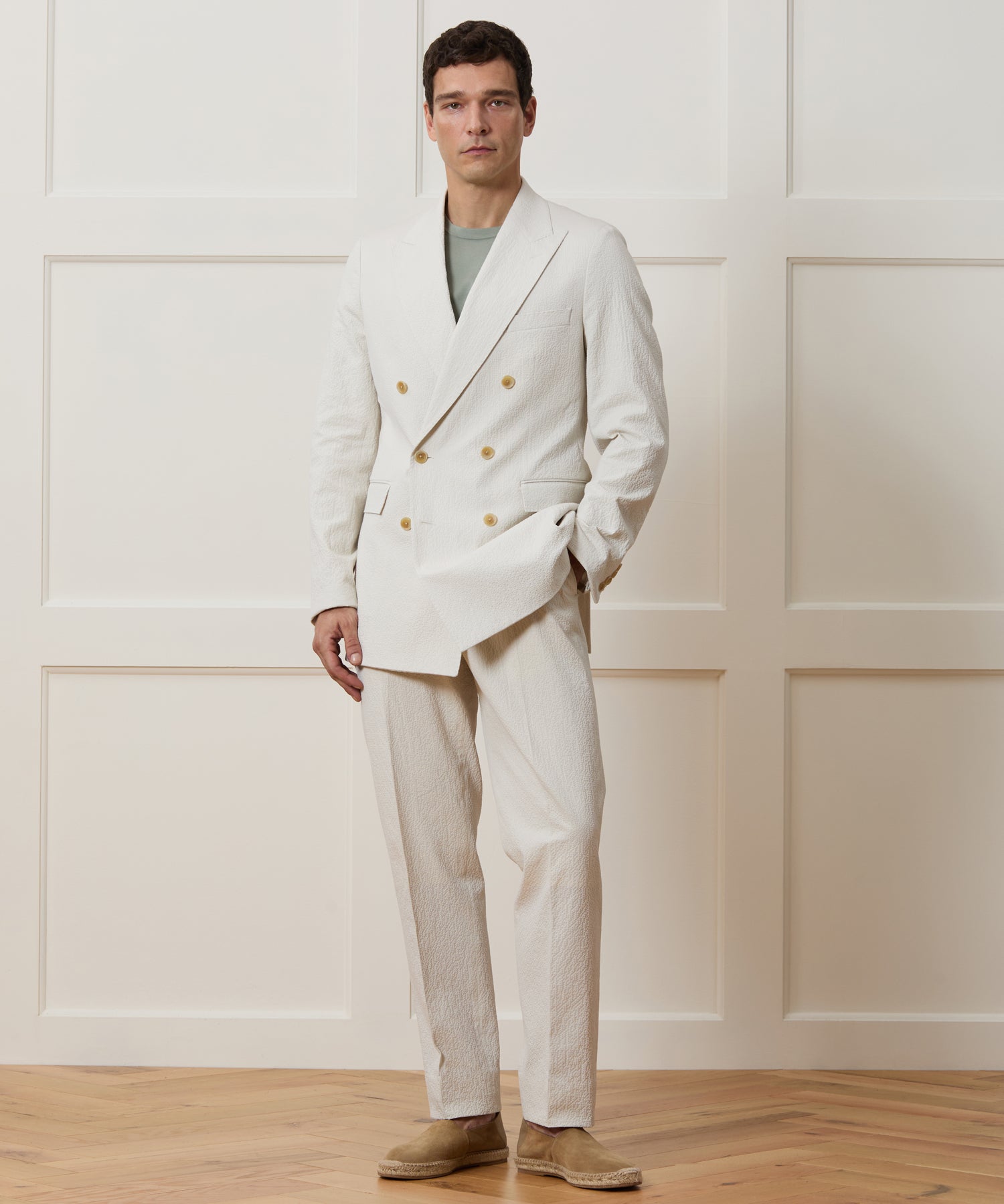 Italian Seersucker Double-Breasted Suit Jacket - Image 3