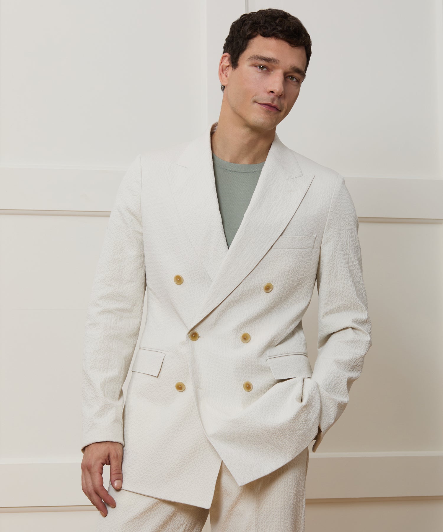 Italian Seersucker Double-Breasted Suit Jacket - Image 2