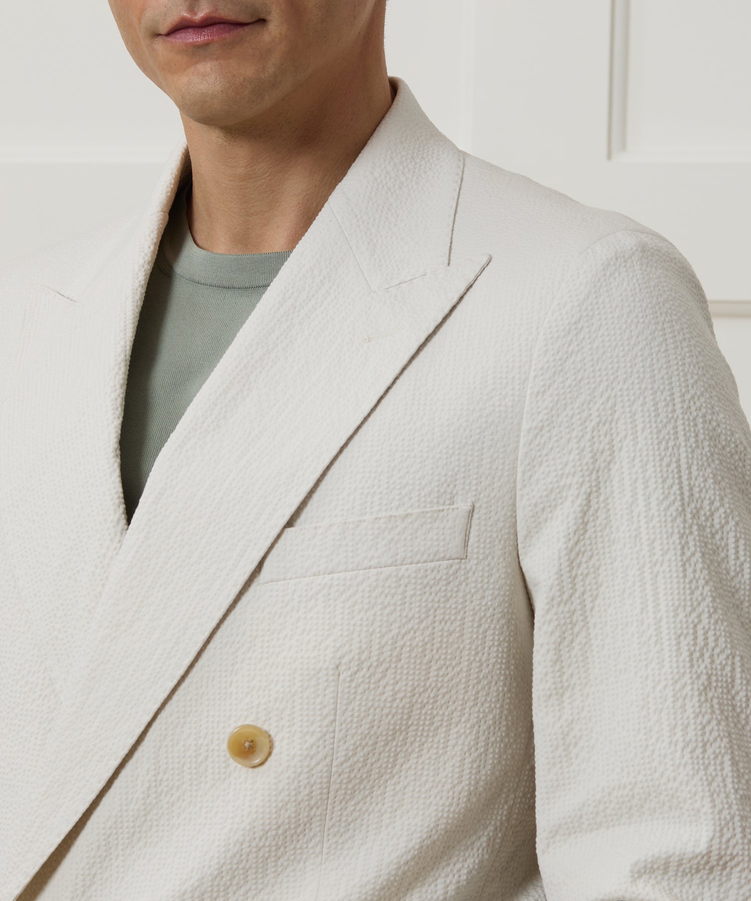 Italian Seersucker Double-Breasted Suit Jacket - Image 5