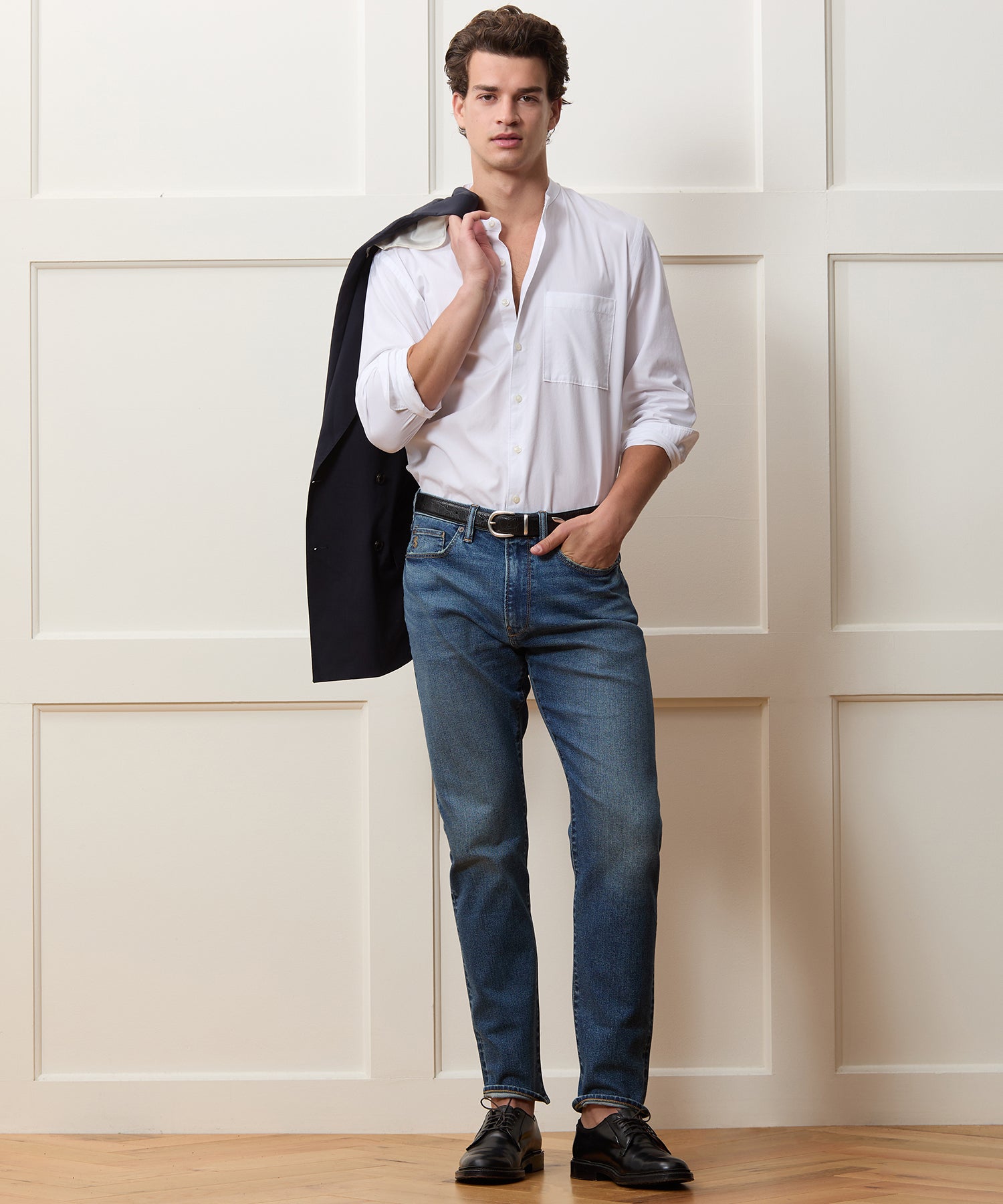 High-Rise Slim Stretch Jean in Medium Indigo - Image 3