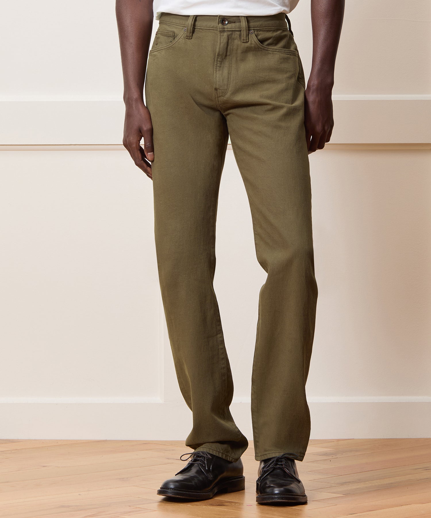 Slim Garment-Dyed Jean in Olive - Image 2