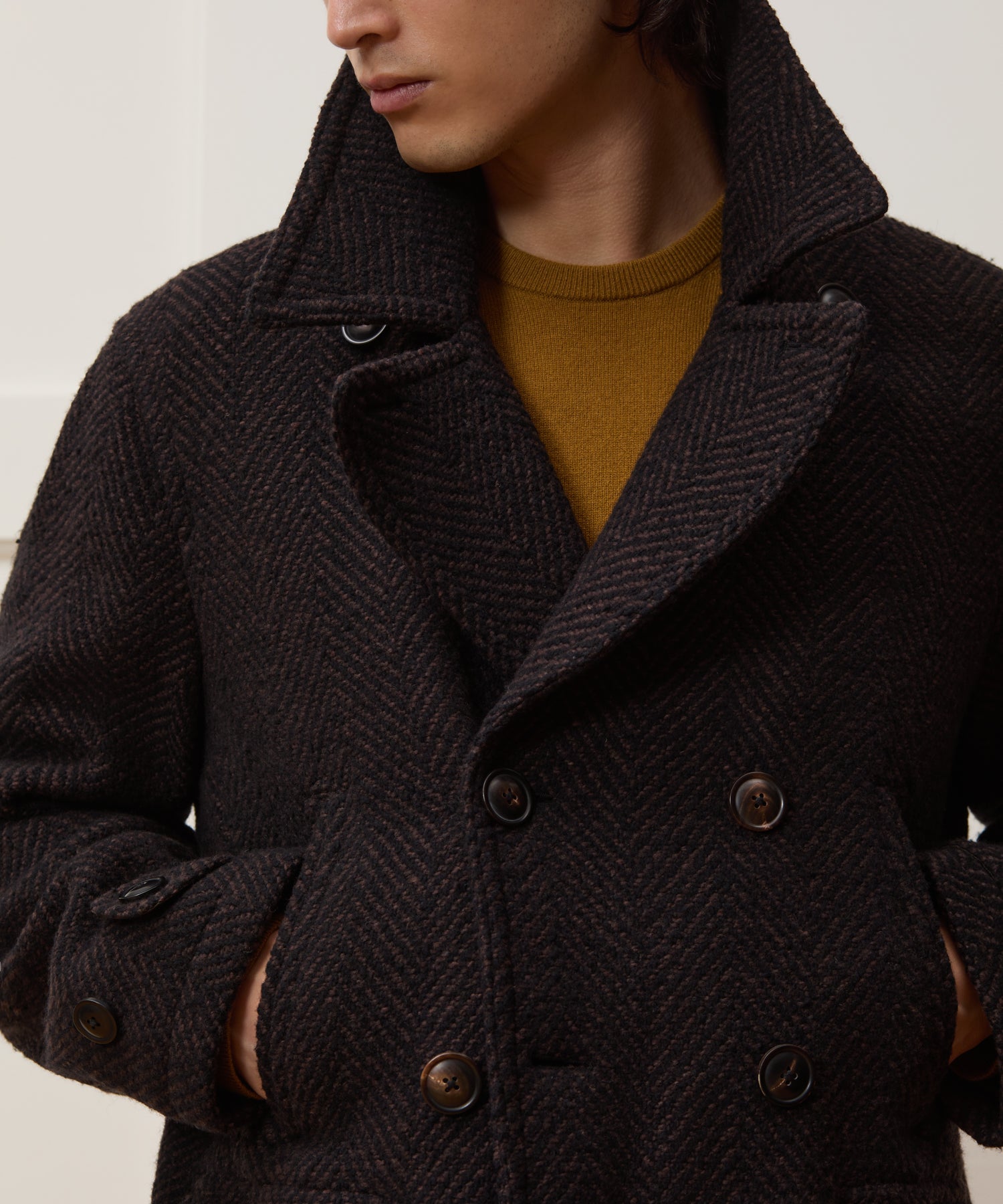 Italian Wool Herringbone Peacoat - Image 3