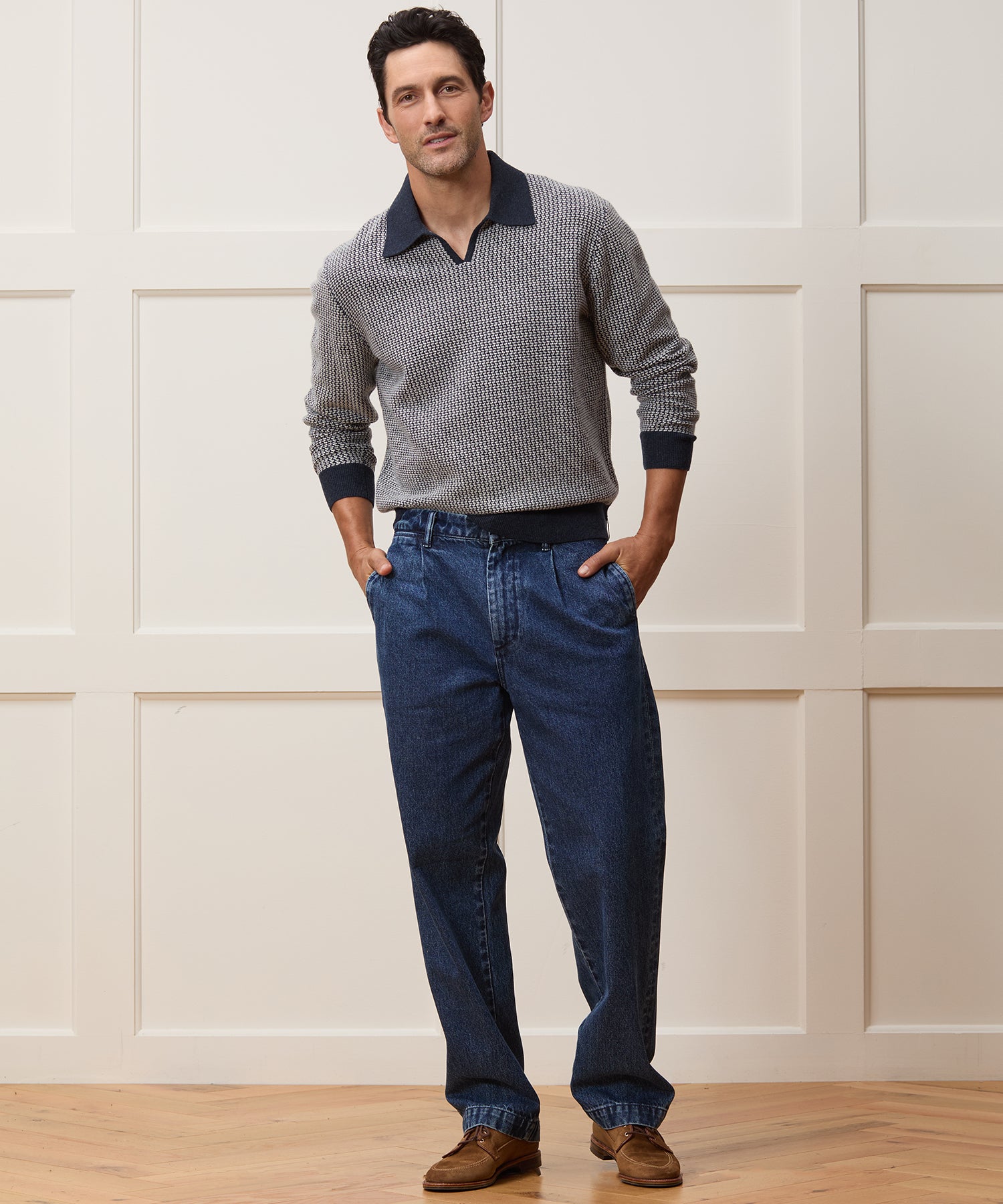 Relaxed Pleated Denim Chino in Blue Stonewash - Image 3