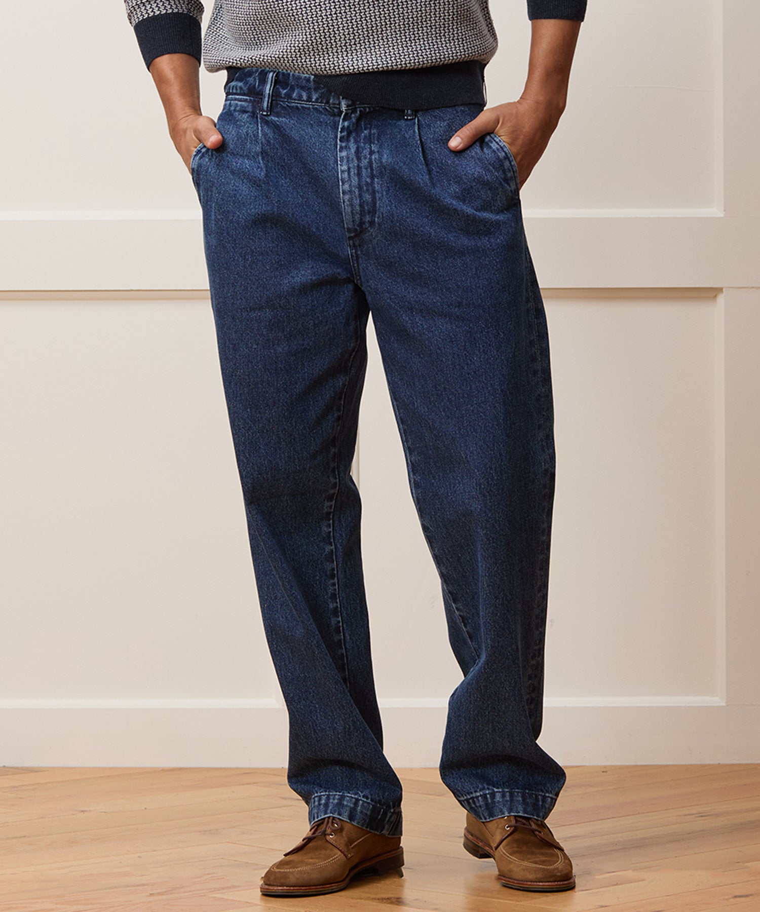 Relaxed Pleated Denim Chino in Blue Stonewash - Image 2