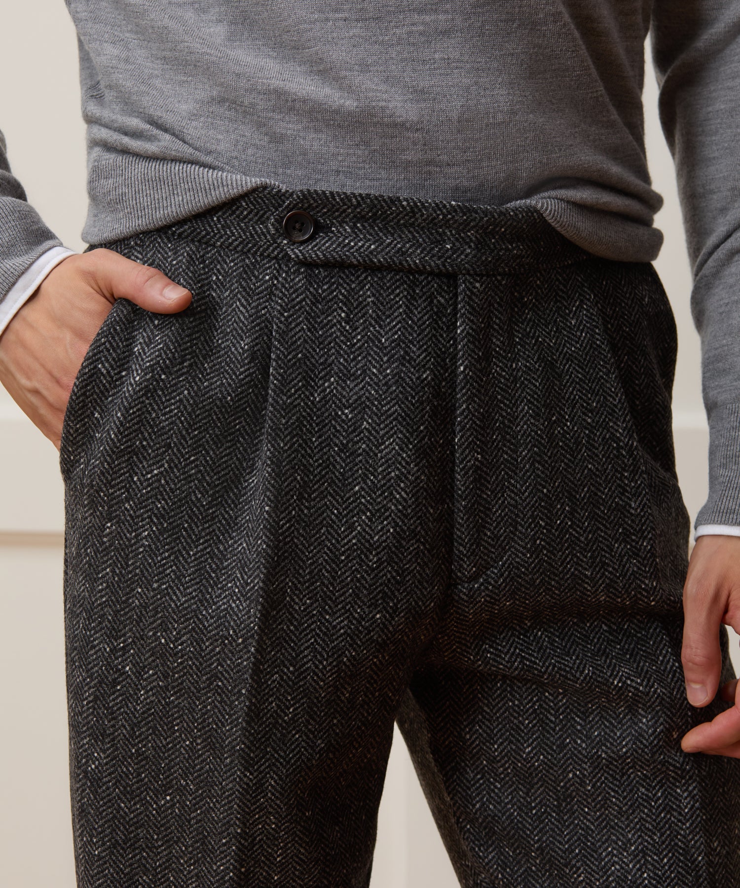 Italian Donegal Herringbone Side Tab Trouser - Image 5