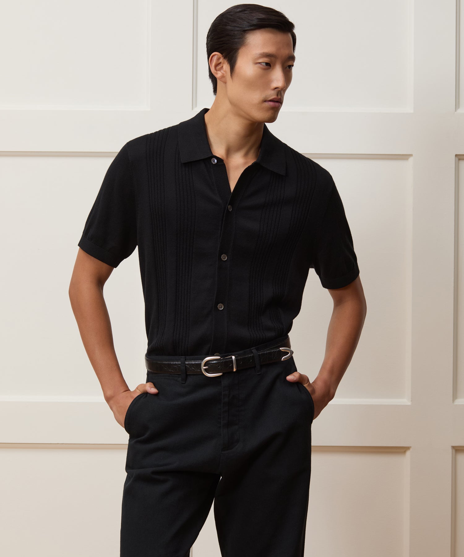 Silk-Cotton Ribbed Full-Placket Sweater Polo - Image 2