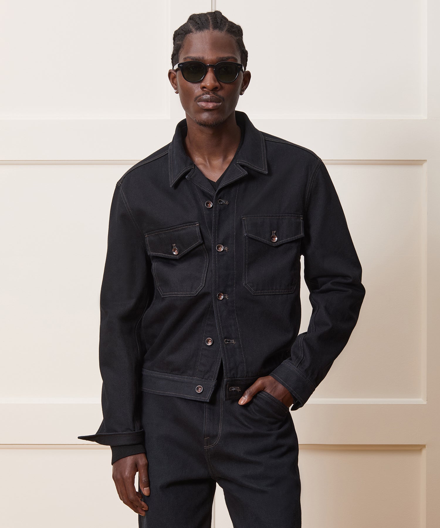 Cropped Denim Eisenhower Jacket - Image 2