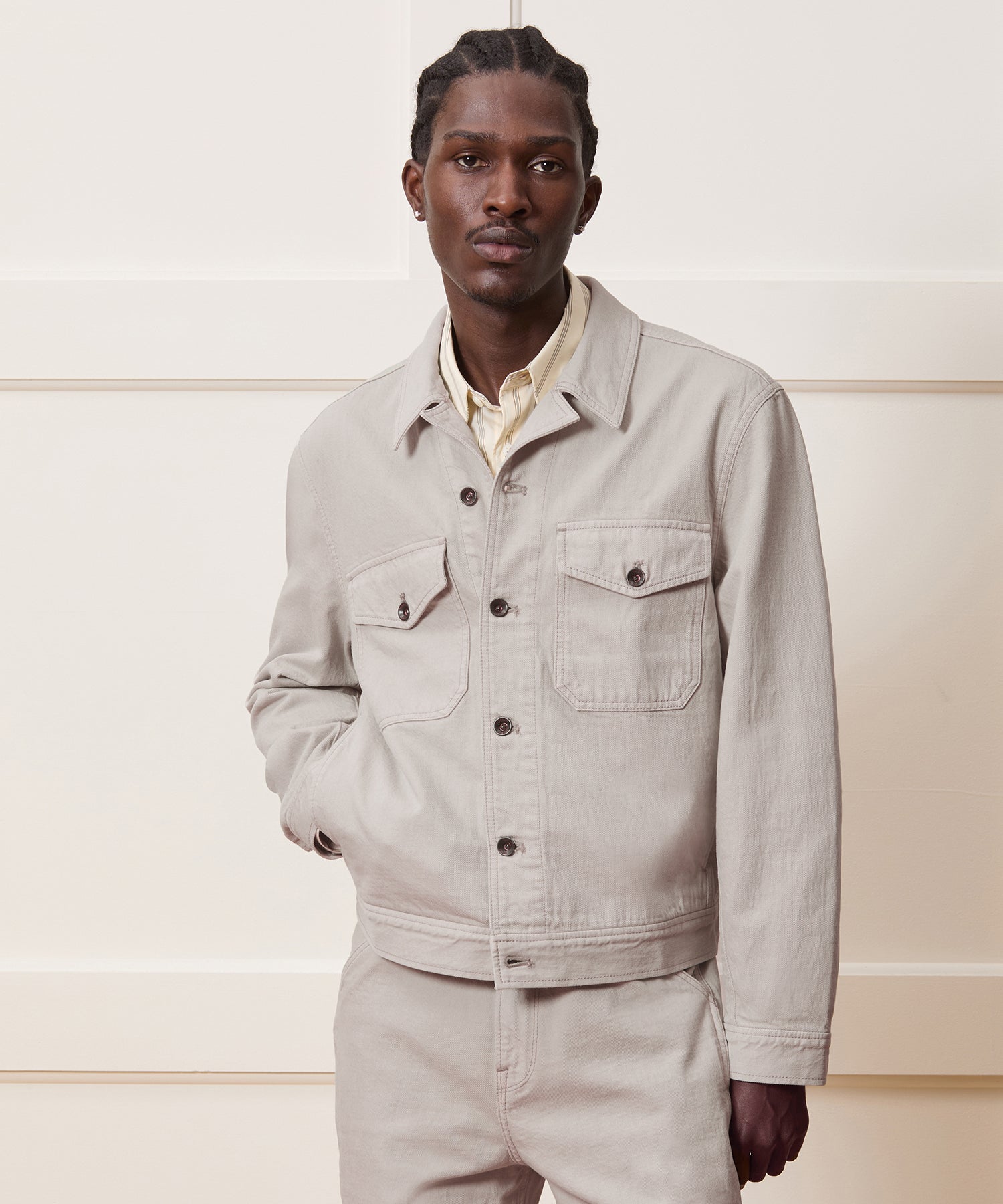 Cropped Denim Eisenhower Jacket - Image 2