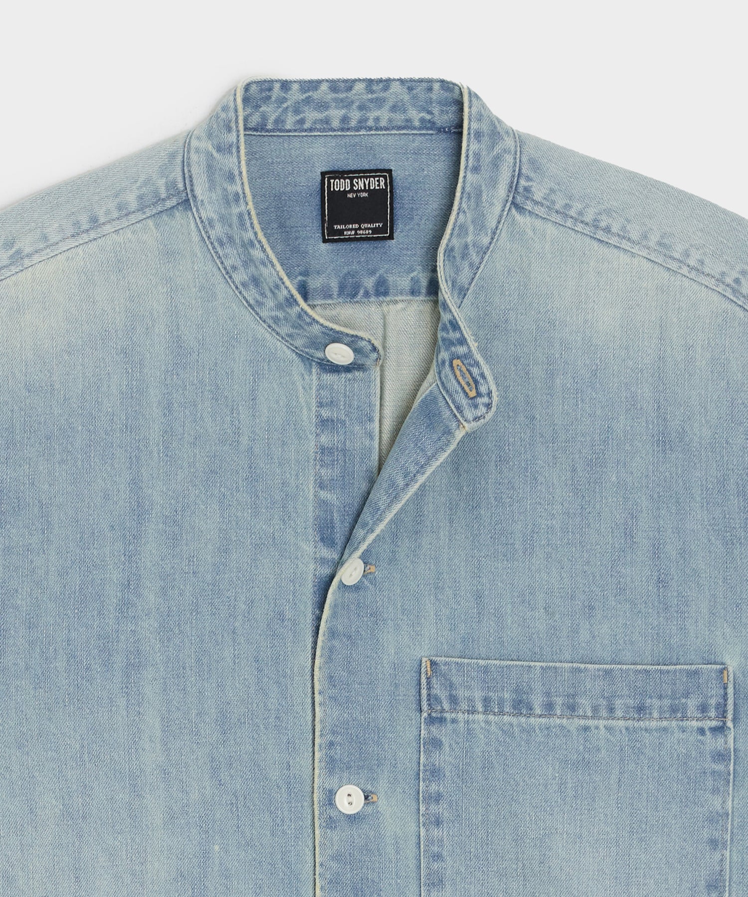 Relaxed Denim Band Collar Shirt - Image 6