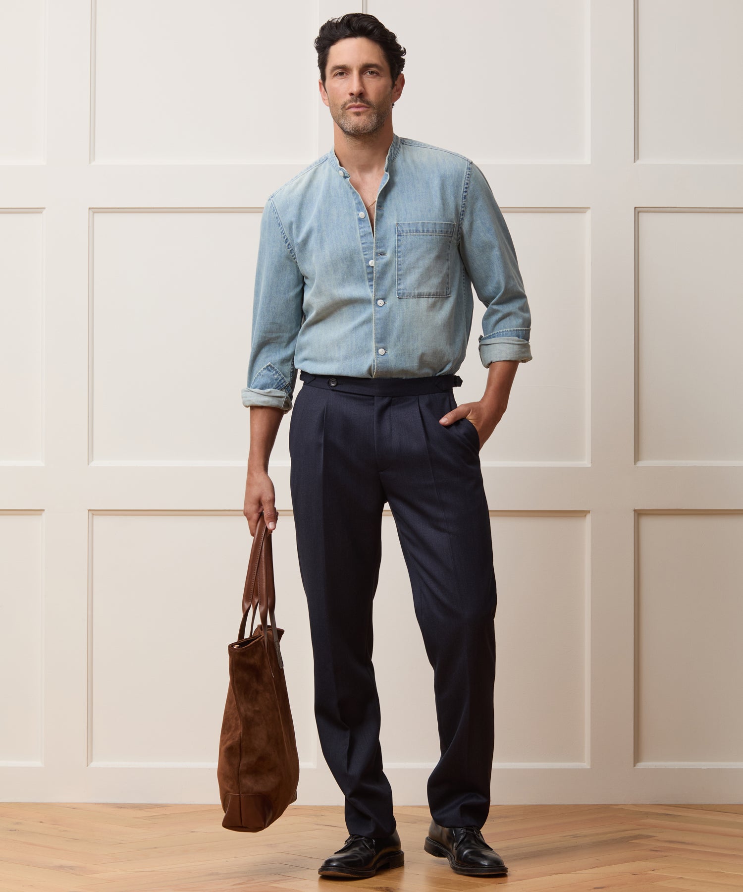 Relaxed Denim Band Collar Shirt - Image 5