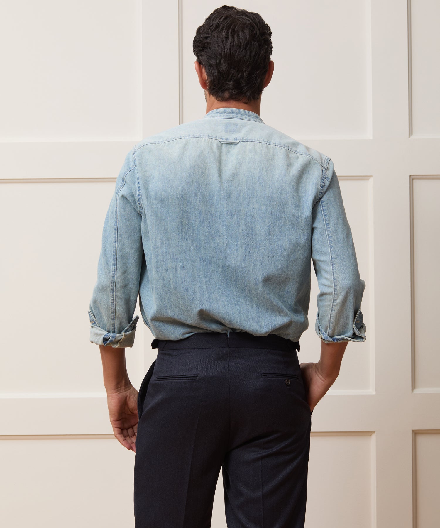 Relaxed Denim Band Collar Shirt - Image 4