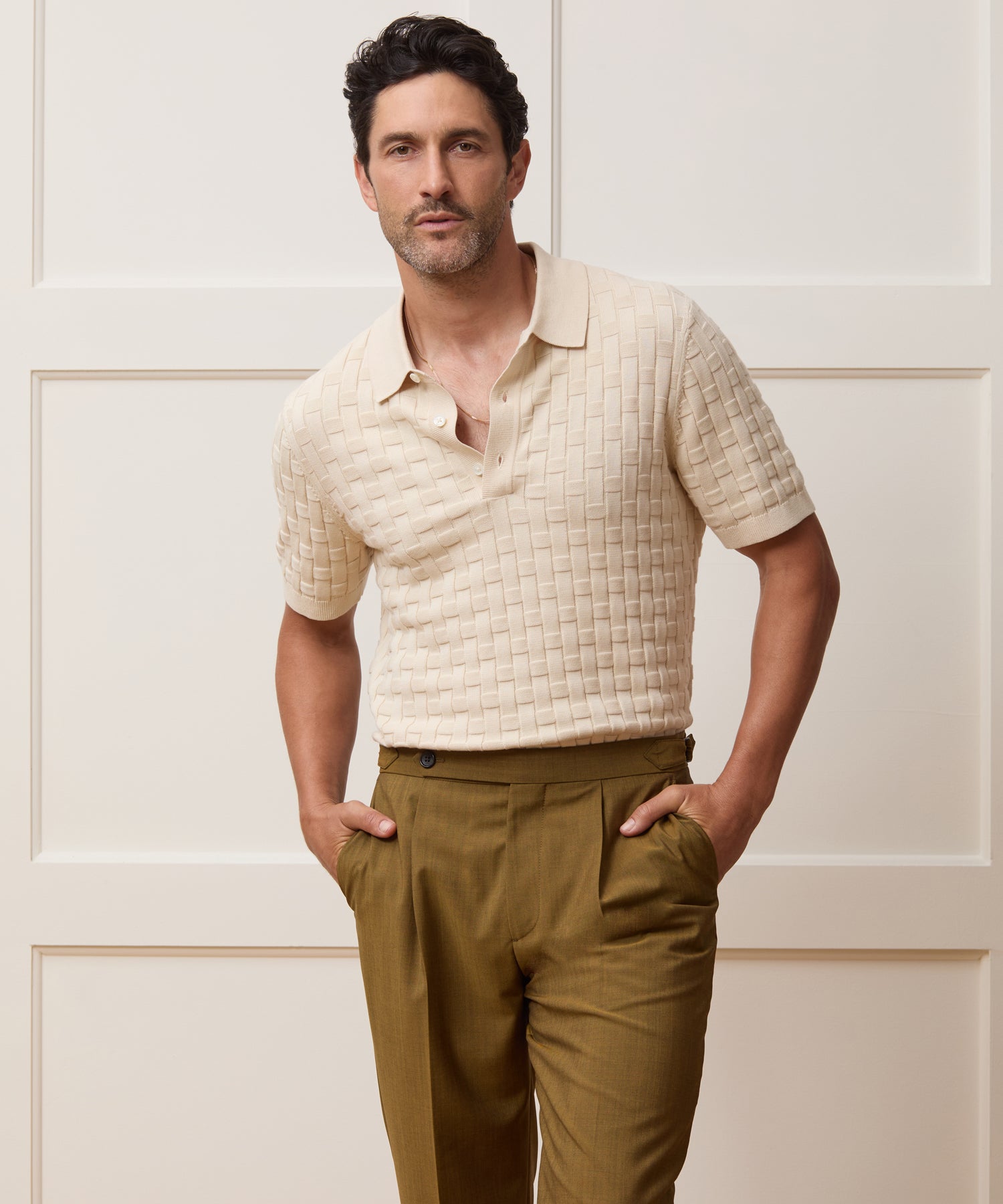Relaxed Cotton Basketweave Sweater Polo - Image 2