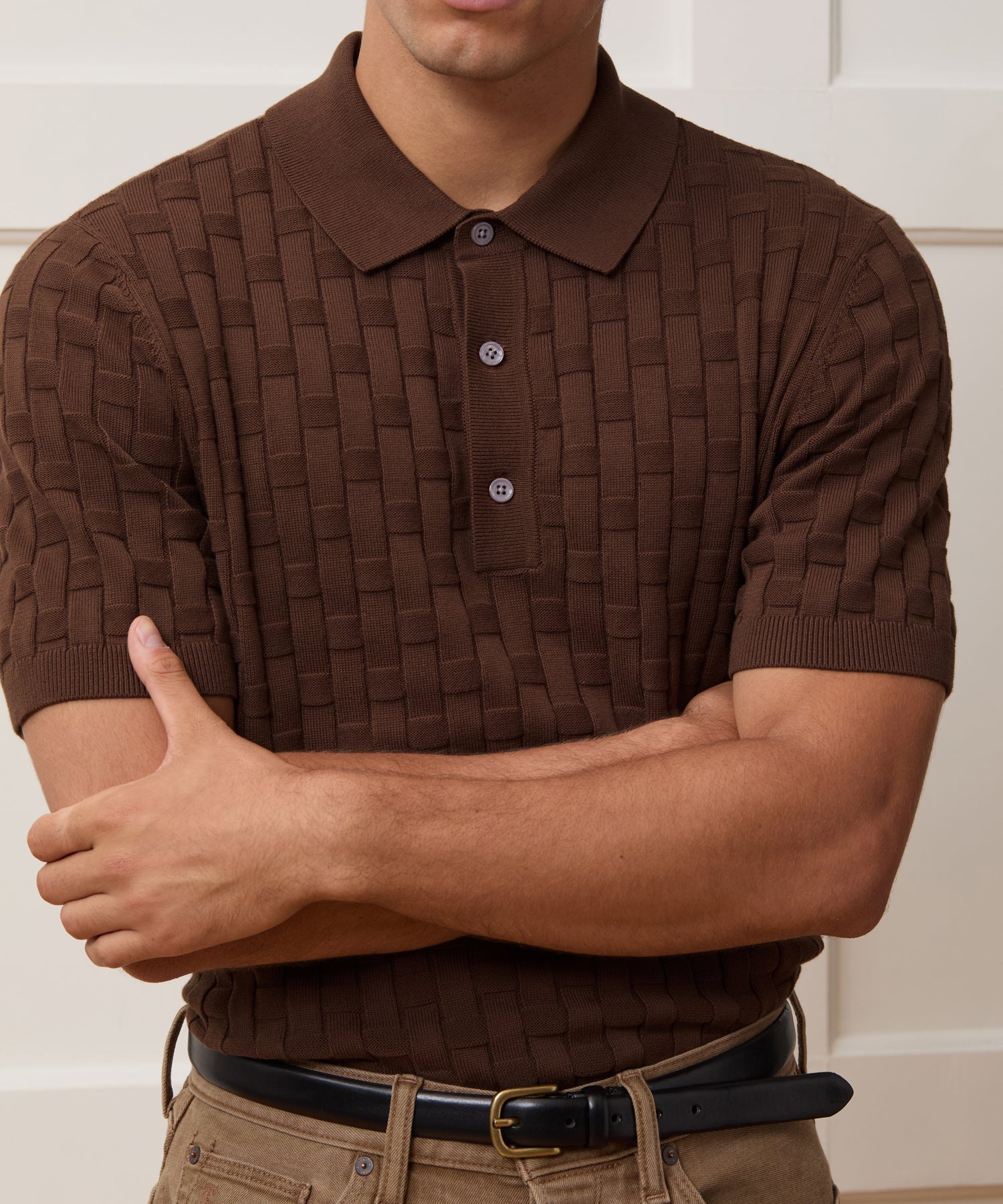 Relaxed Cotton Basketweave Sweater Polo - Image 4