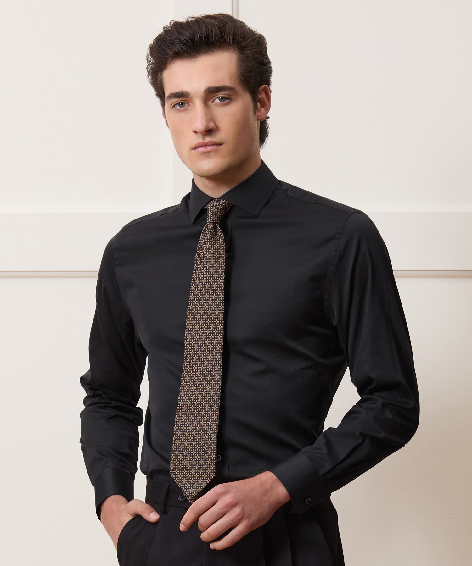 Slim Cotton-Silk Spread Collar Dress Shirt - Image 2