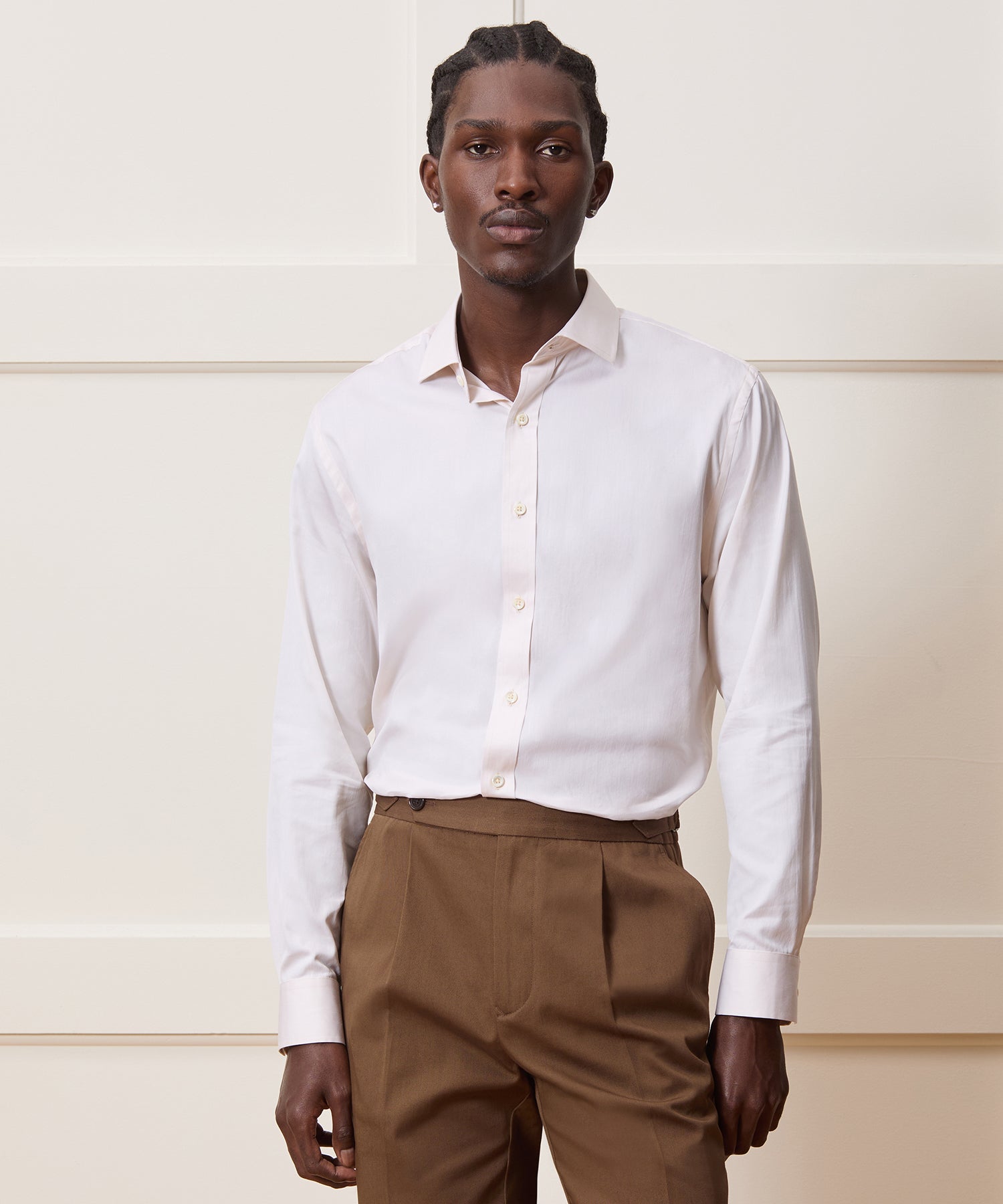 Slim Cotton-Silk Spread Collar Dress Shirt - Image 2