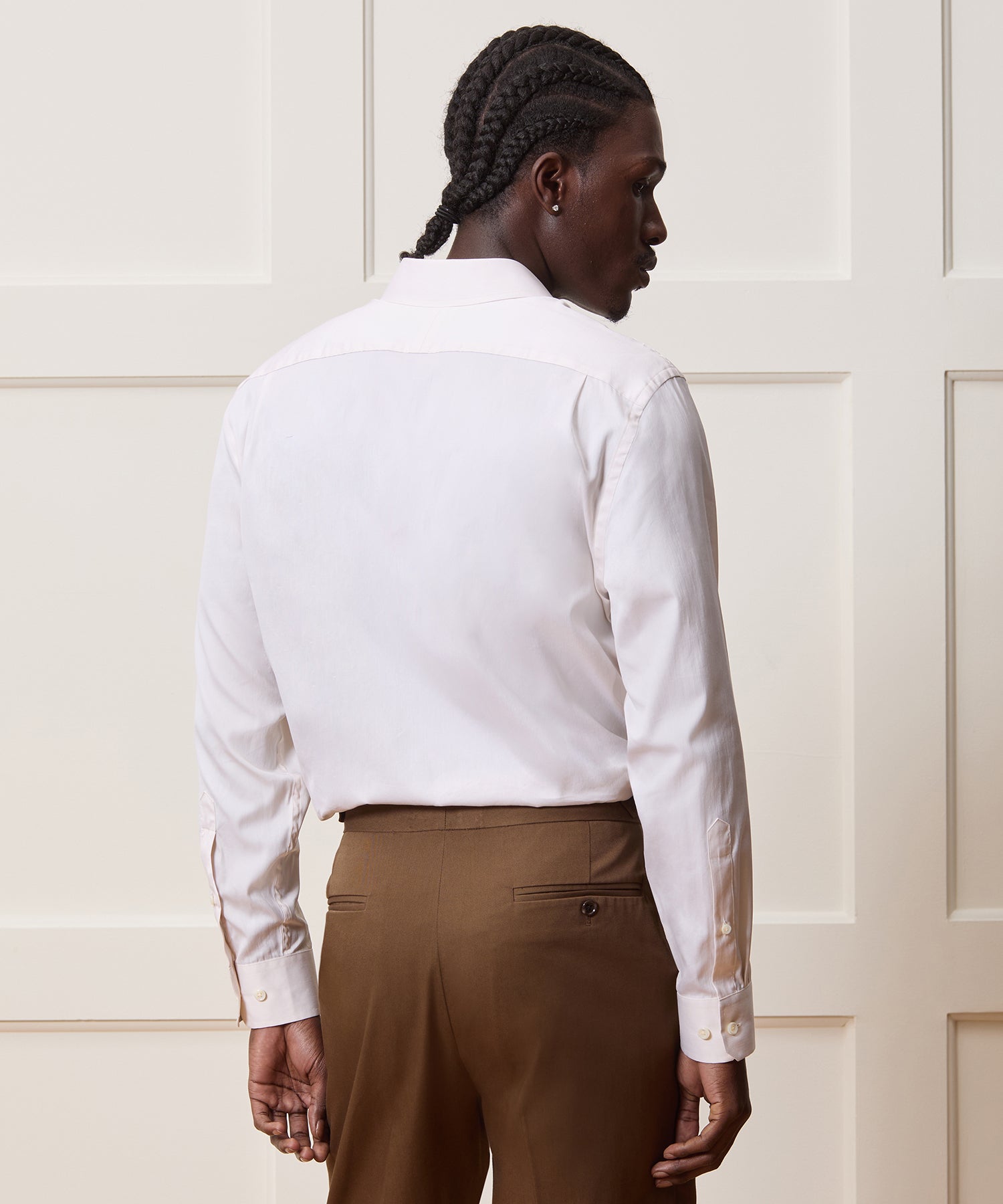 Slim Cotton-Silk Spread Collar Dress Shirt - Image 5