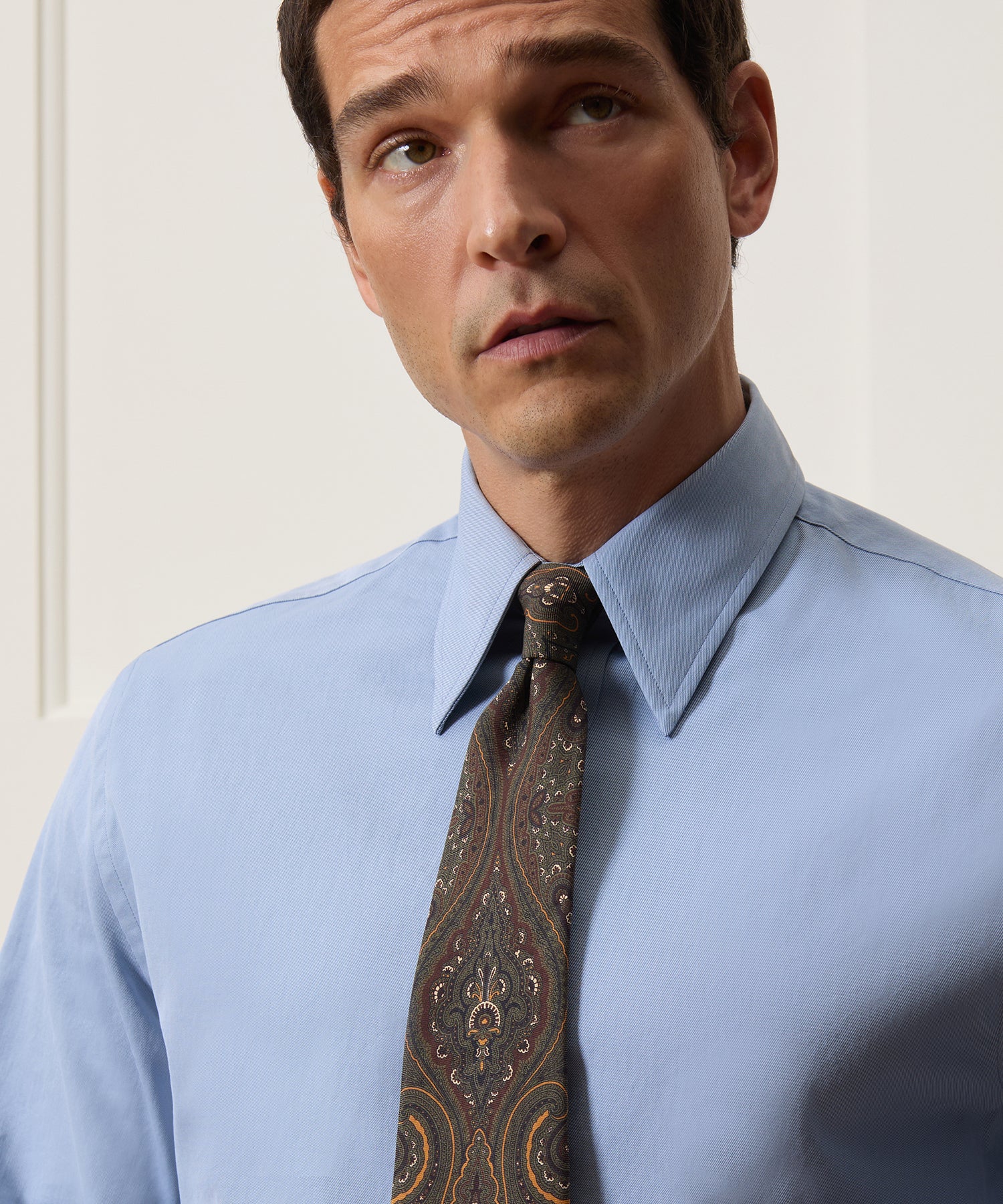 Slim Twill Long Collar Dress Shirt - Image 4