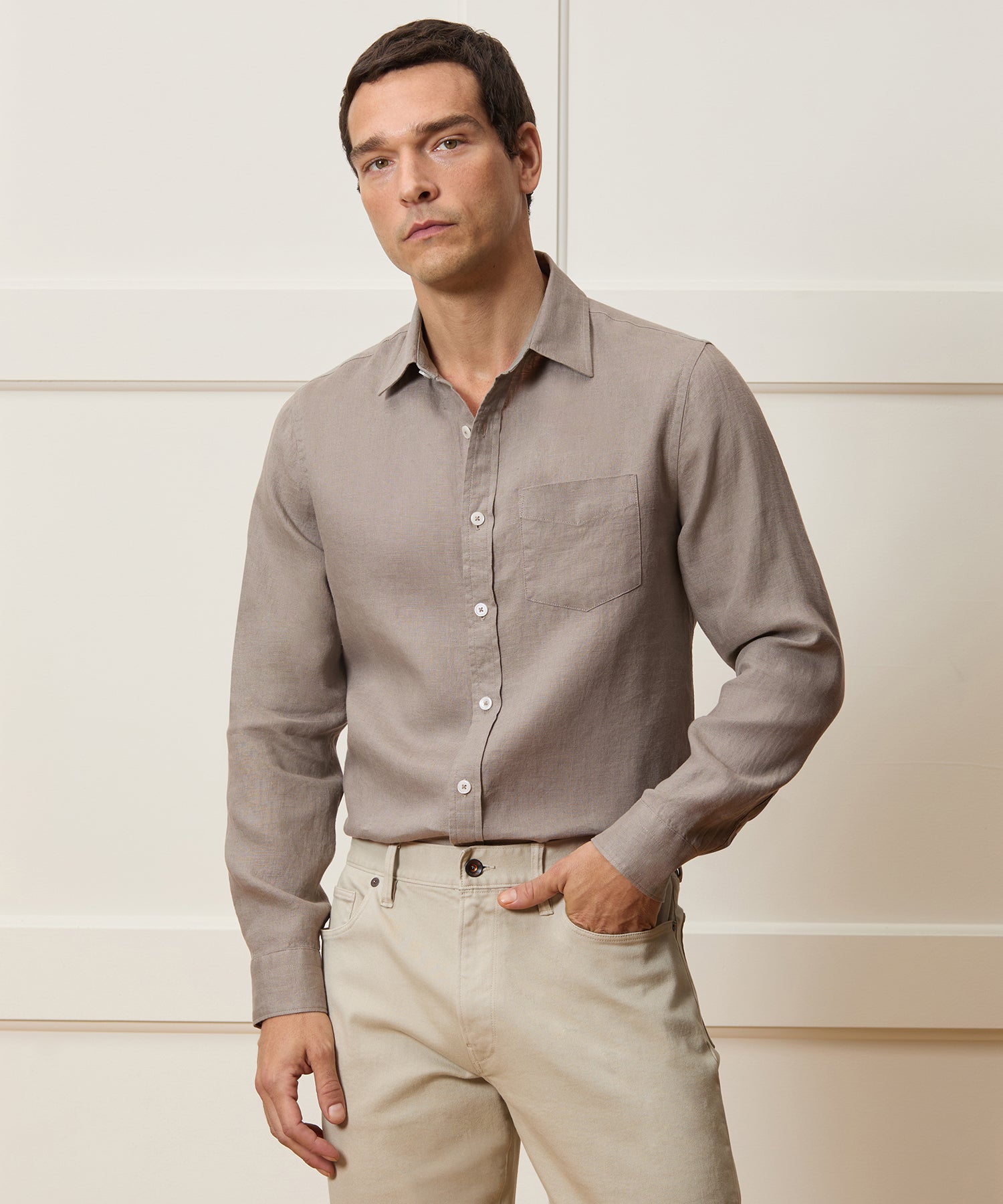 Slim Sea Soft Irish Linen Point Collar Shirt - Image 2