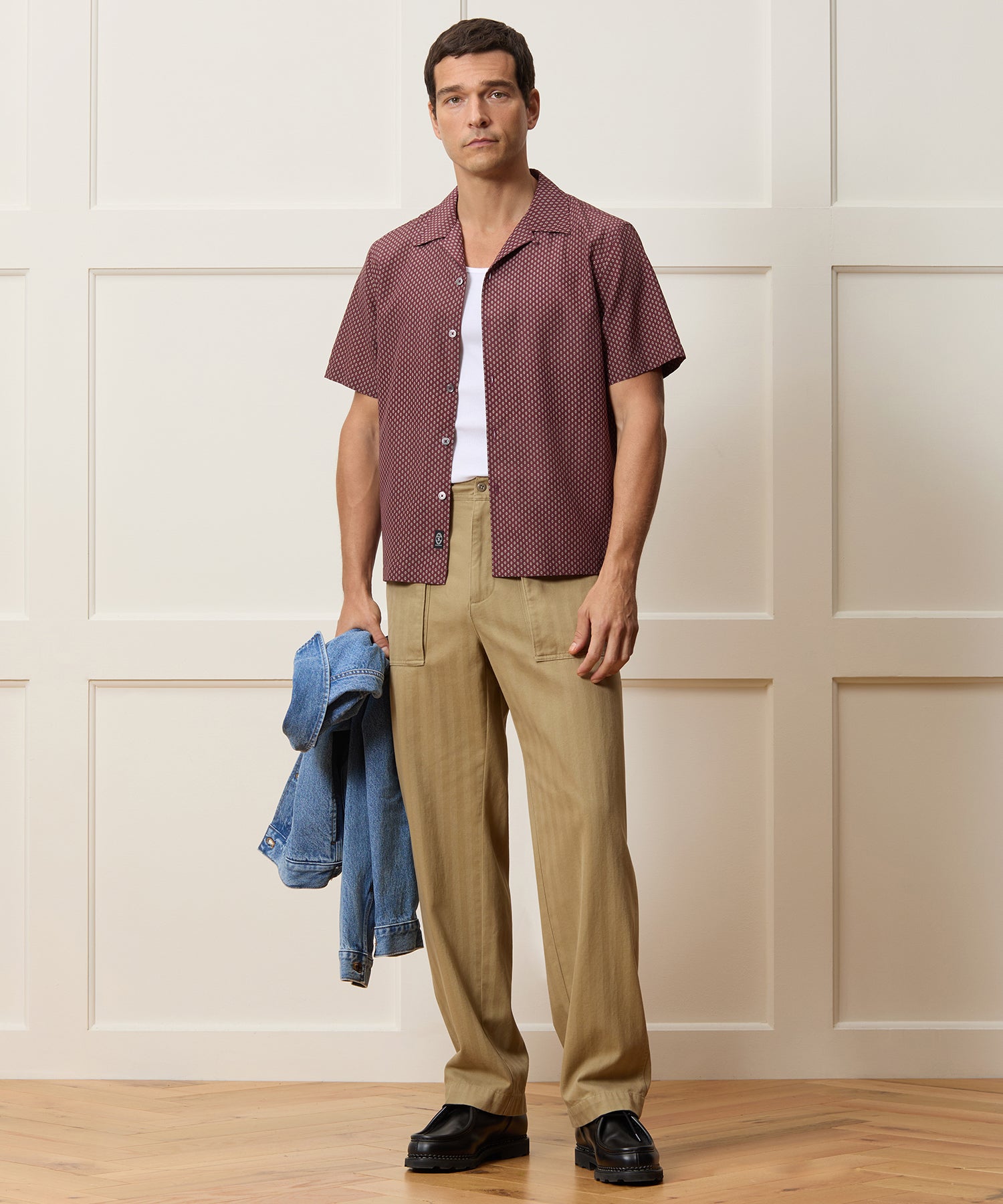 Cropped Silk Geo Camp Collar Shirt - Image 3