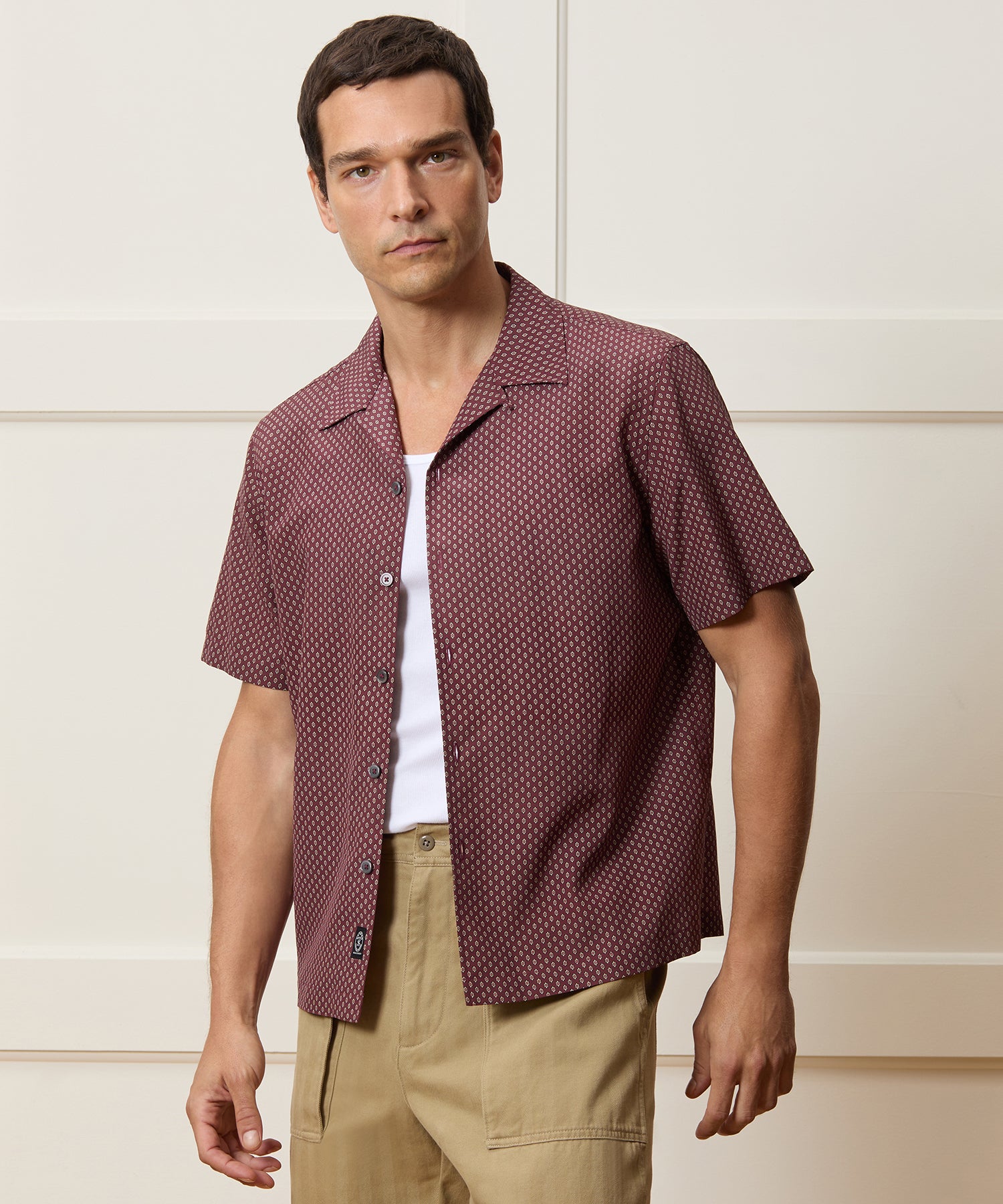 Cropped Silk Geo Camp Collar Shirt - Image 2