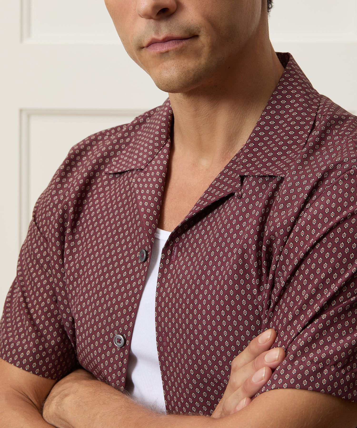 Cropped Silk Geo Camp Collar Shirt - Image 4
