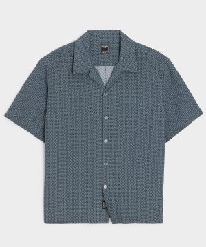 Cropped Silk Geo Camp Collar Shirt