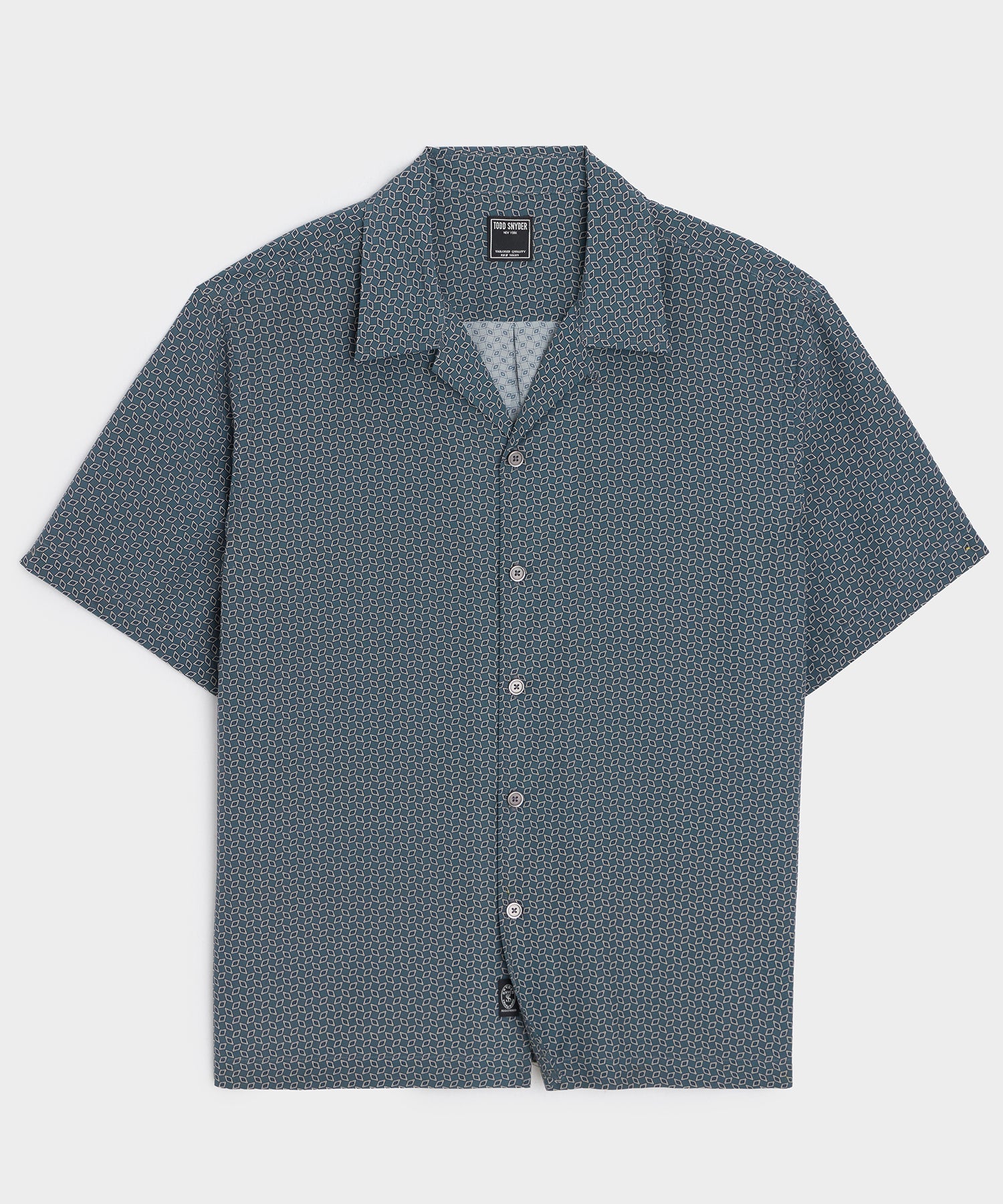 Cropped Silk Geo Camp Collar Shirt