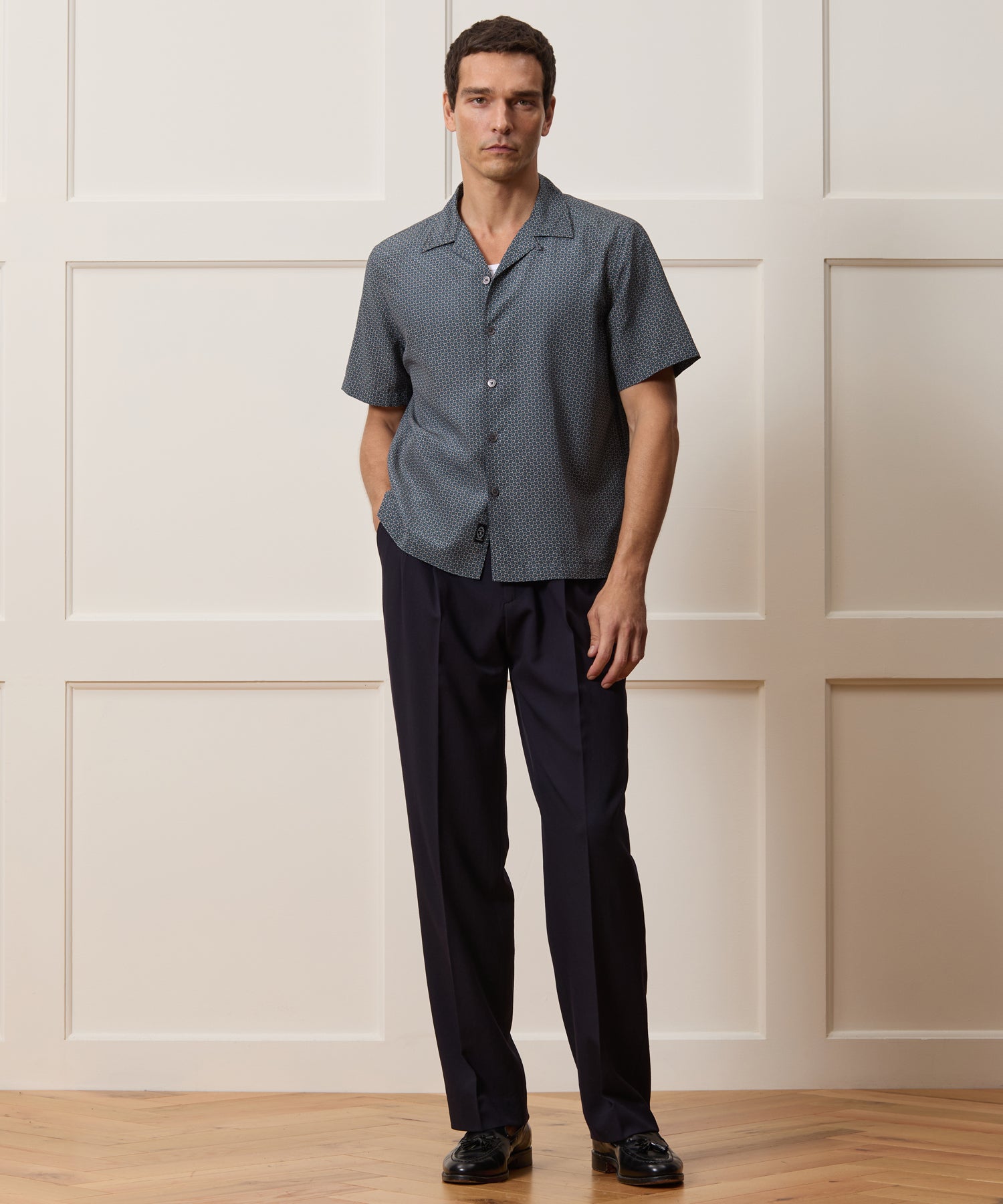 Cropped Silk Geo Camp Collar Shirt - Image 3