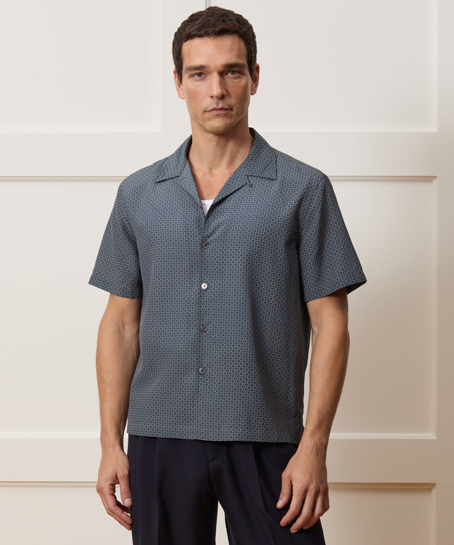 Cropped Silk Geo Camp Collar Shirt - Image 2