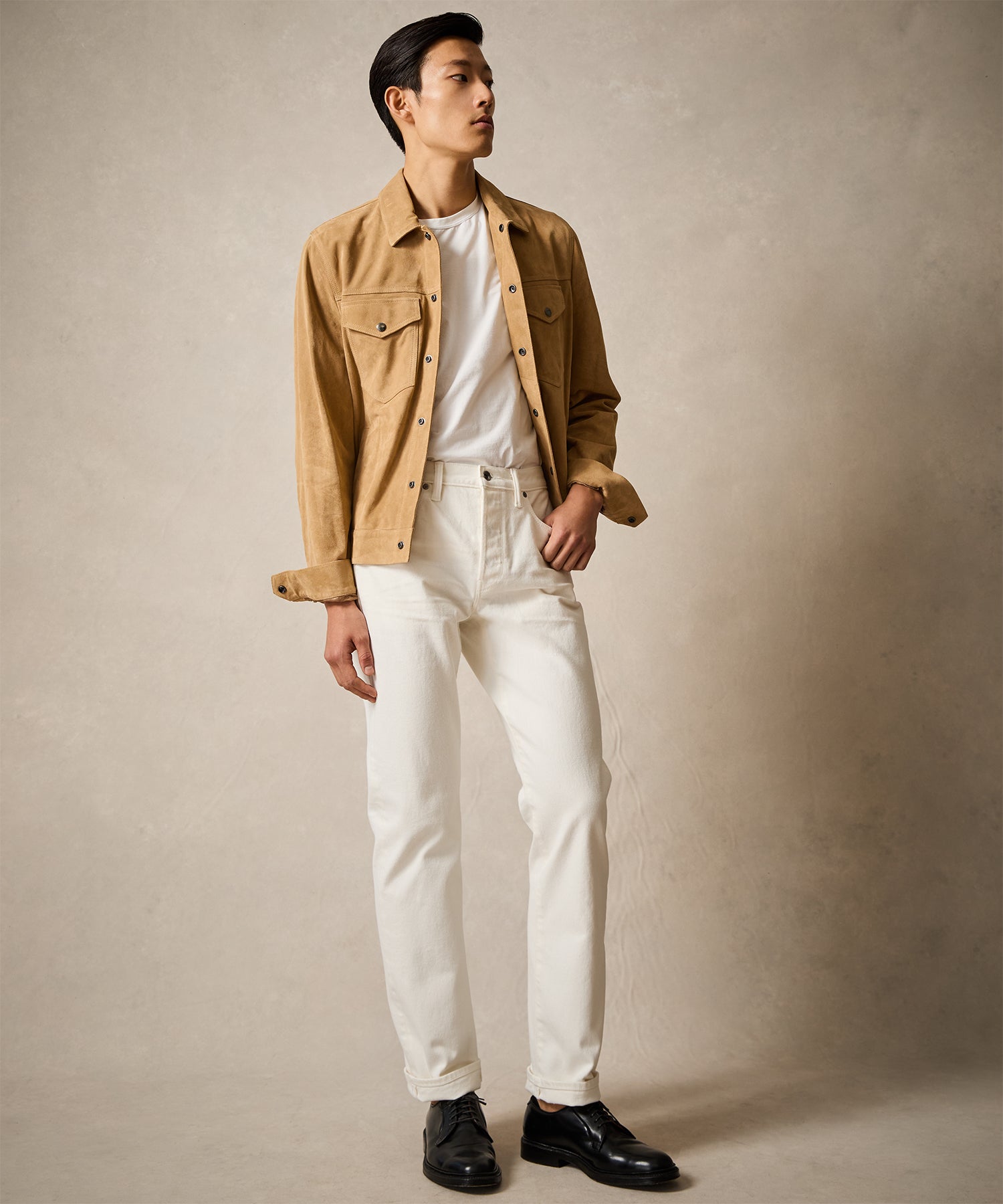 Straight Japanese Selvedge Stretch Jean in White - Image 2