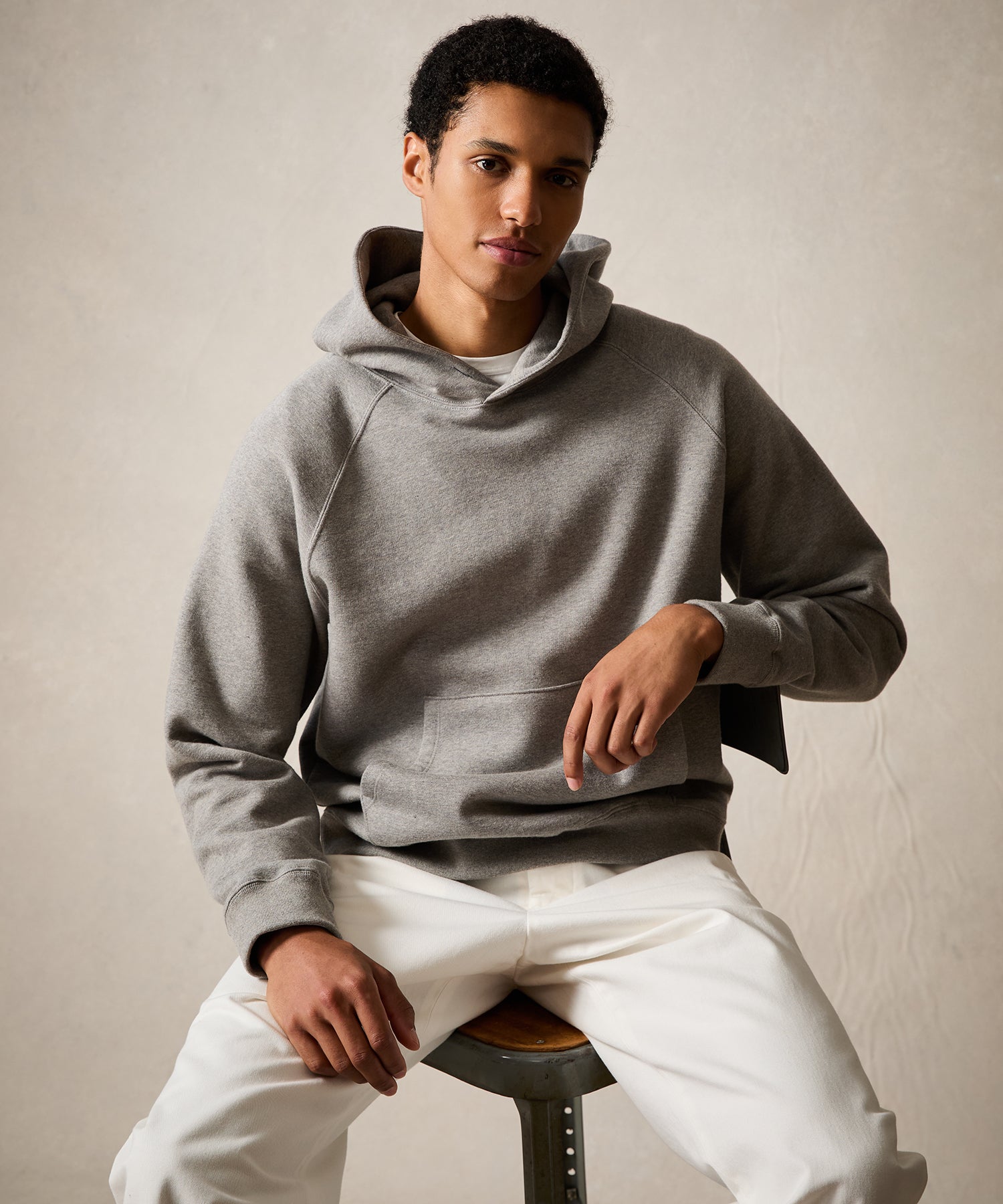 Cotton-Camelhair Fleece Hoodie in Grey Heather - Image 2