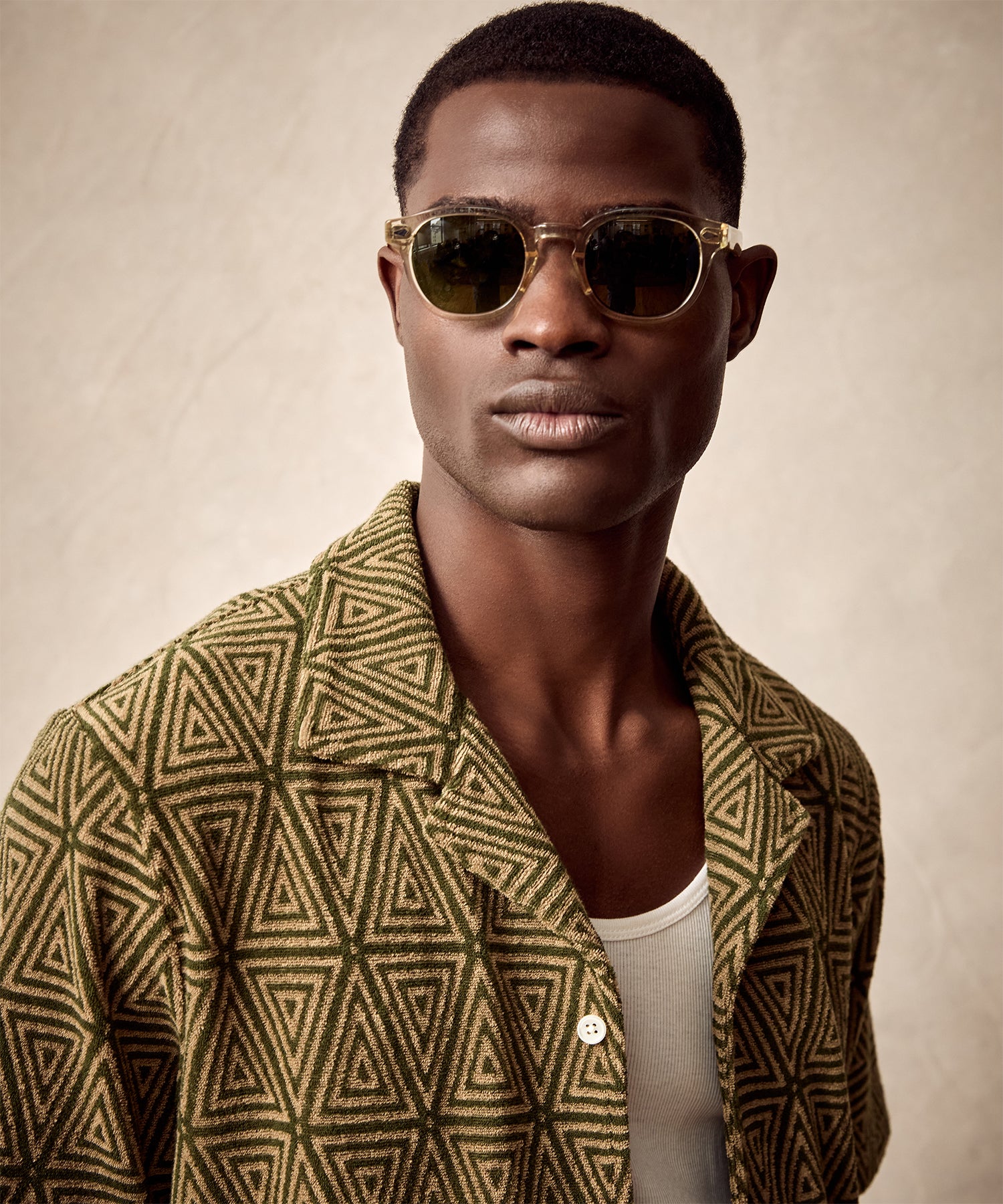 Terry Jacquard Cabana Polo Shirt in Green Leaf - Image 3