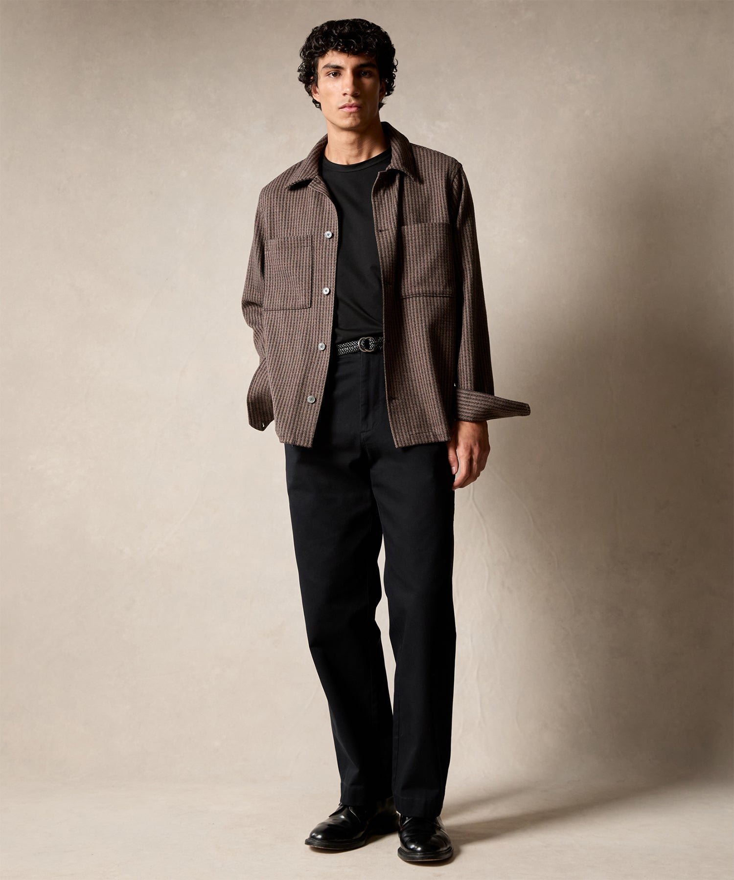Double Knit Striped Overshirt in Vintage Brown - Image 5