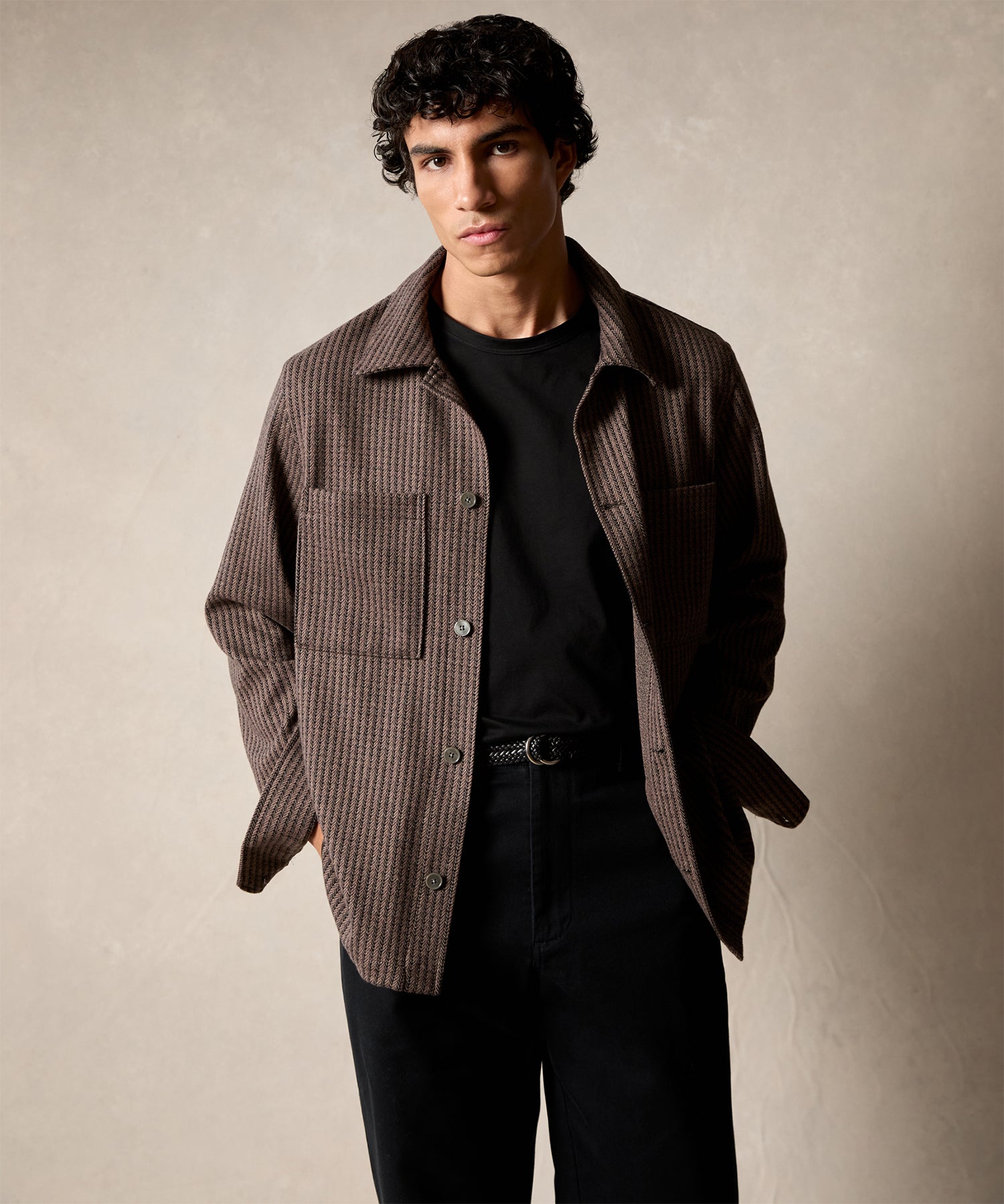 Double Knit Striped Overshirt in Vintage Brown - Image 2
