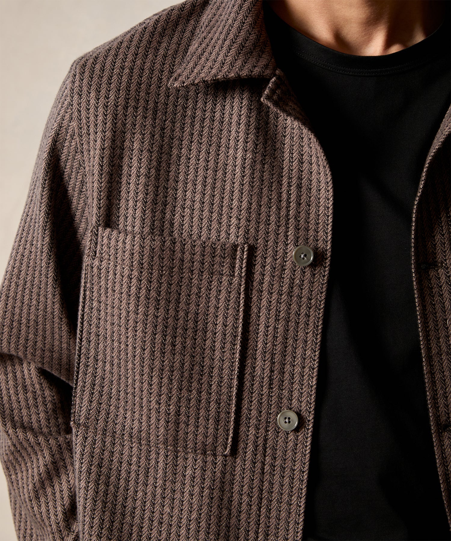 Double Knit Striped Overshirt in Vintage Brown - Image 4