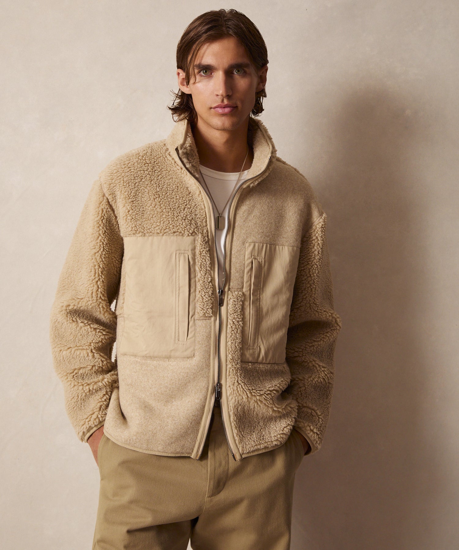 Sherpa Full-Zip Jacket in Stone - Image 2