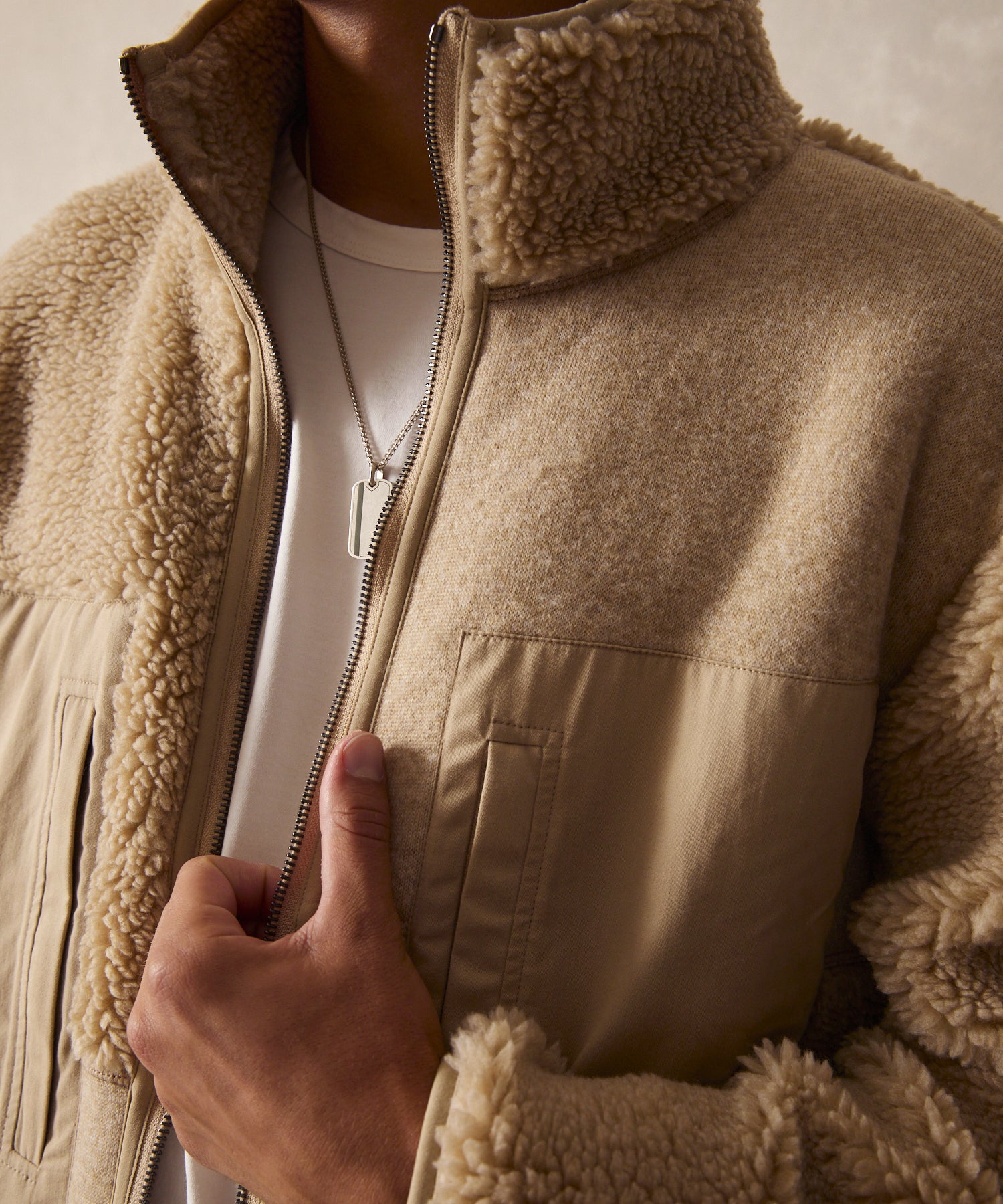 Sherpa Full-Zip Jacket in Stone - Image 4