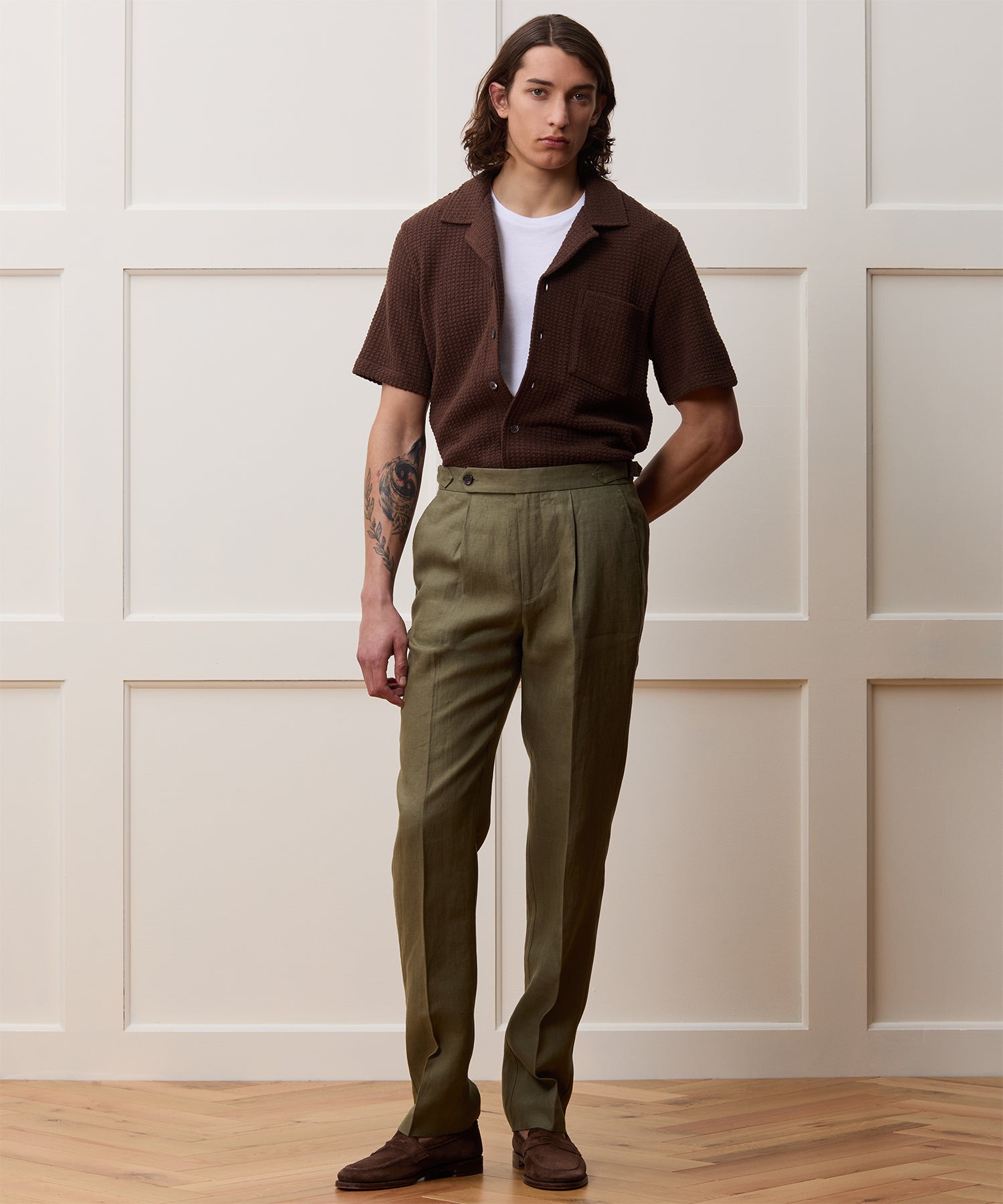 Straight Fit Irish Linen Side Tab Trouser - Image 3