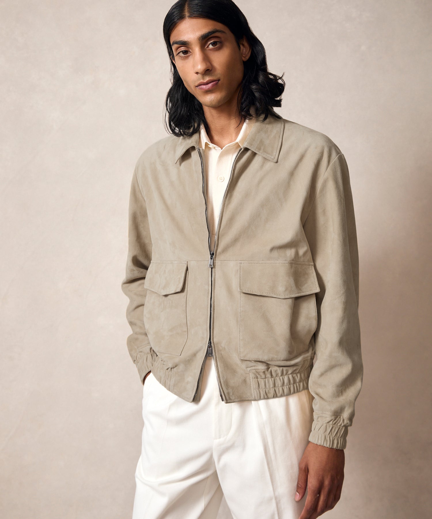 Italian Suede Grant Jacket in Stone - Image 2