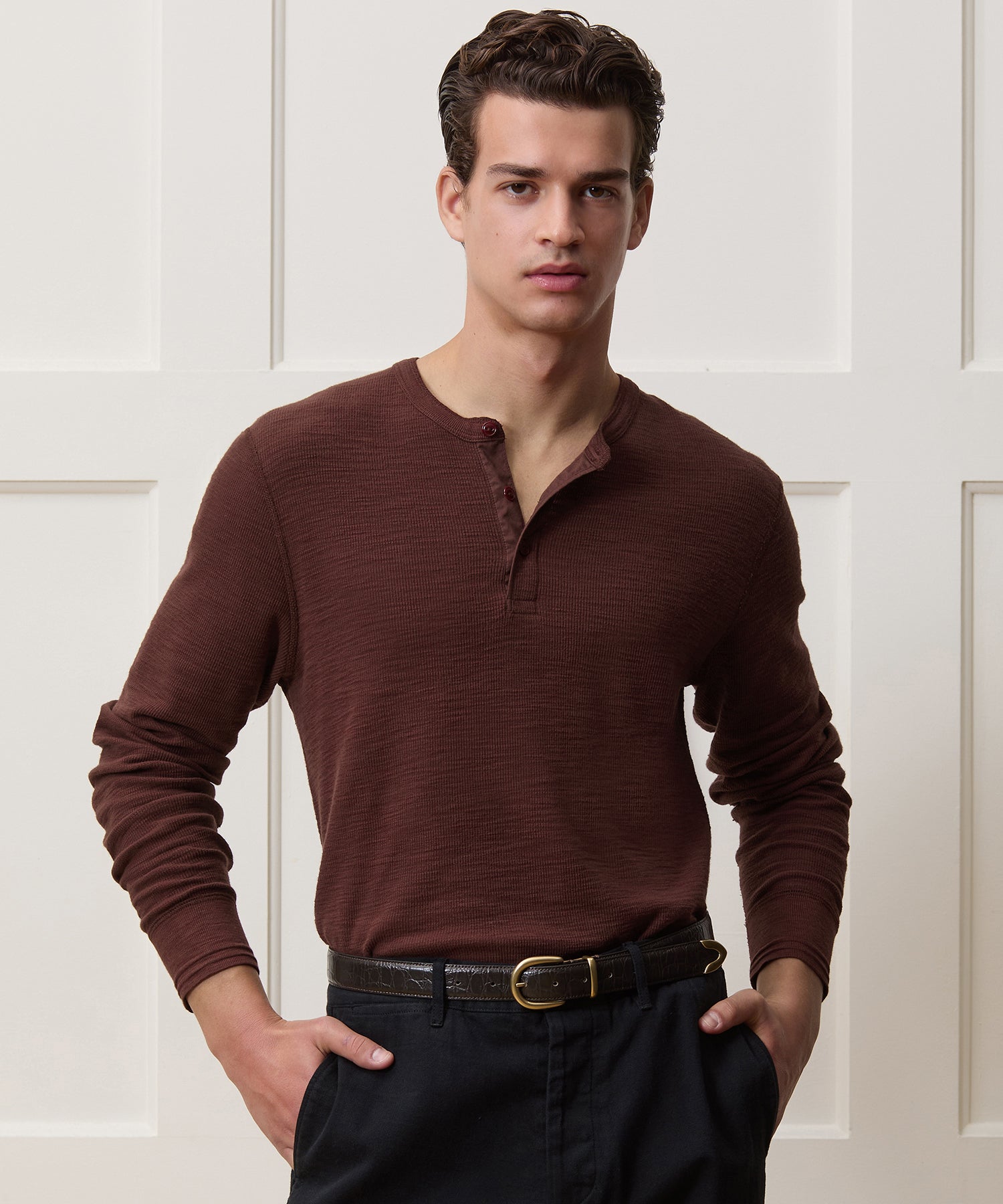 Lightweight Mini Waffle Henley - Image 2
