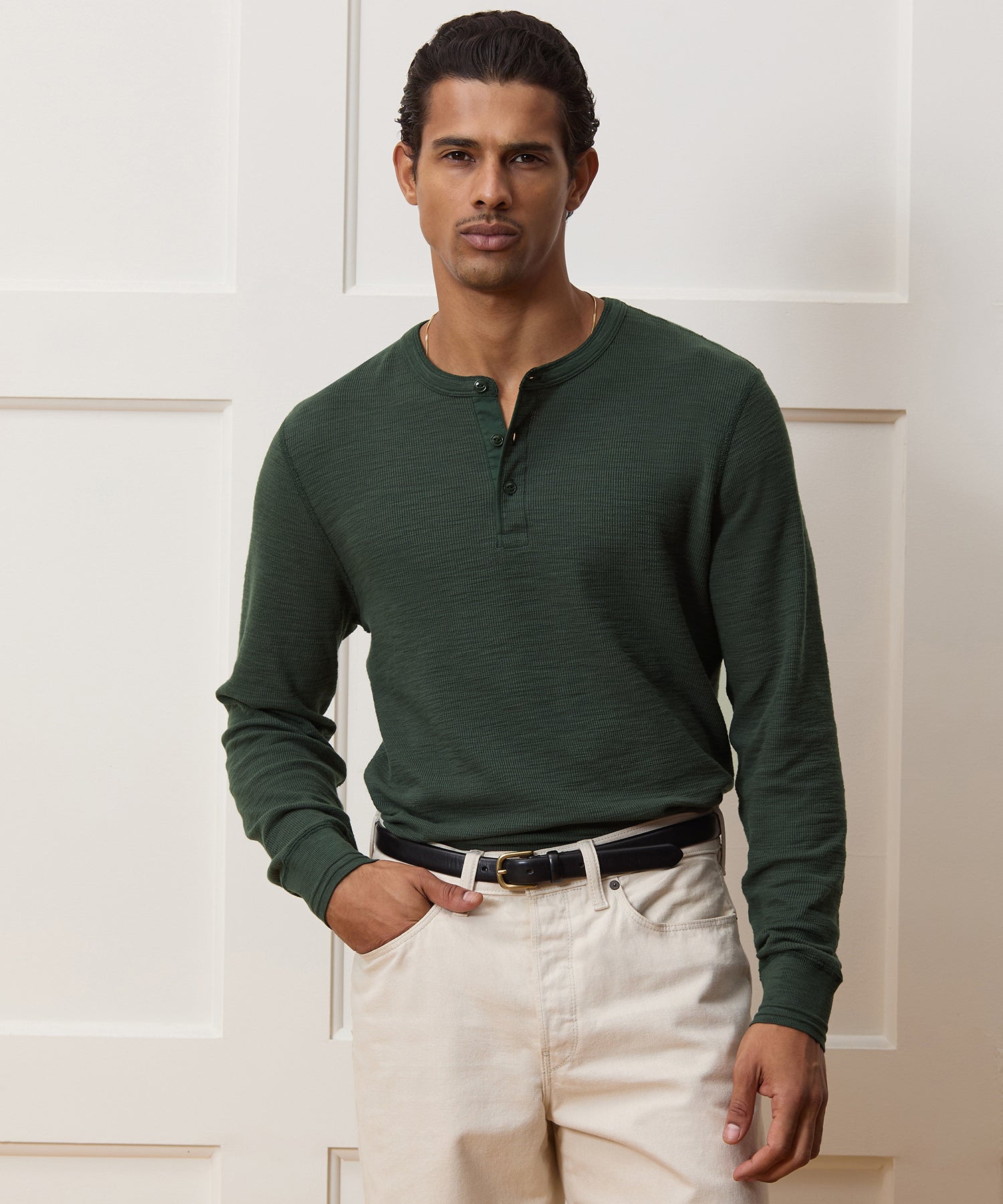 Lightweight Mini Waffle Henley - Image 2