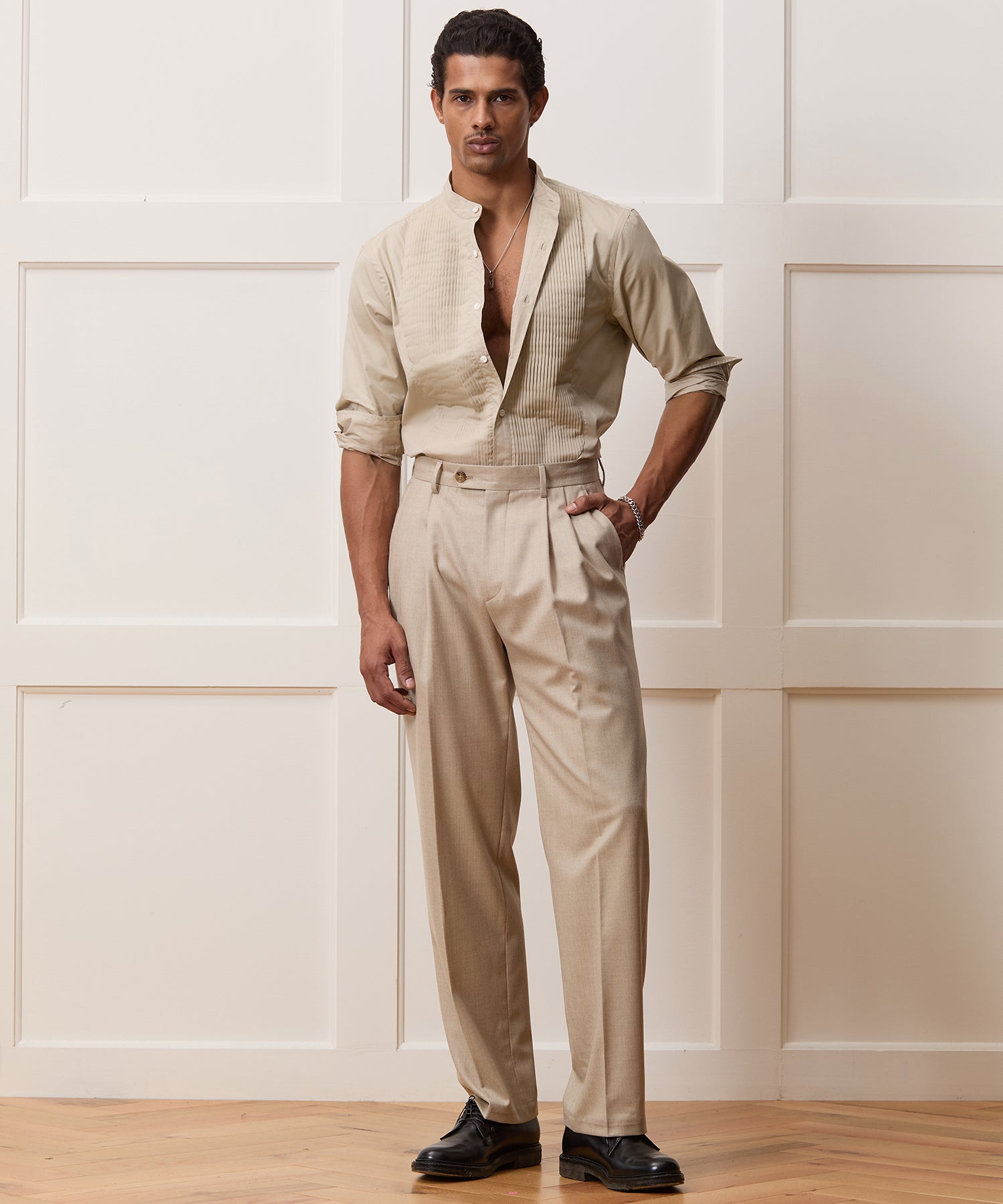 Italian Band Collar Popover Tuxedo Shirt - Image 3